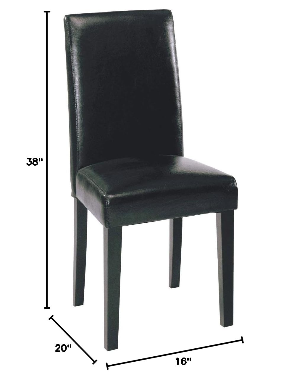 Armen Living High Back Leather Dining Chairs - Set of 2, Black Genuine Leather, Modern Comfortable Kitchen & Dining Room Seating for Home, Restaurant, or Office Use