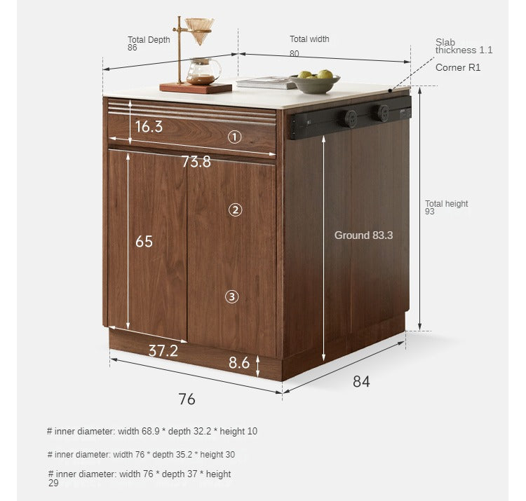 Luxury Black Walnut and Oak Solid Wood Sideboard - Elegant Kitchen Island Buffet for Dining Room & Home Decor
