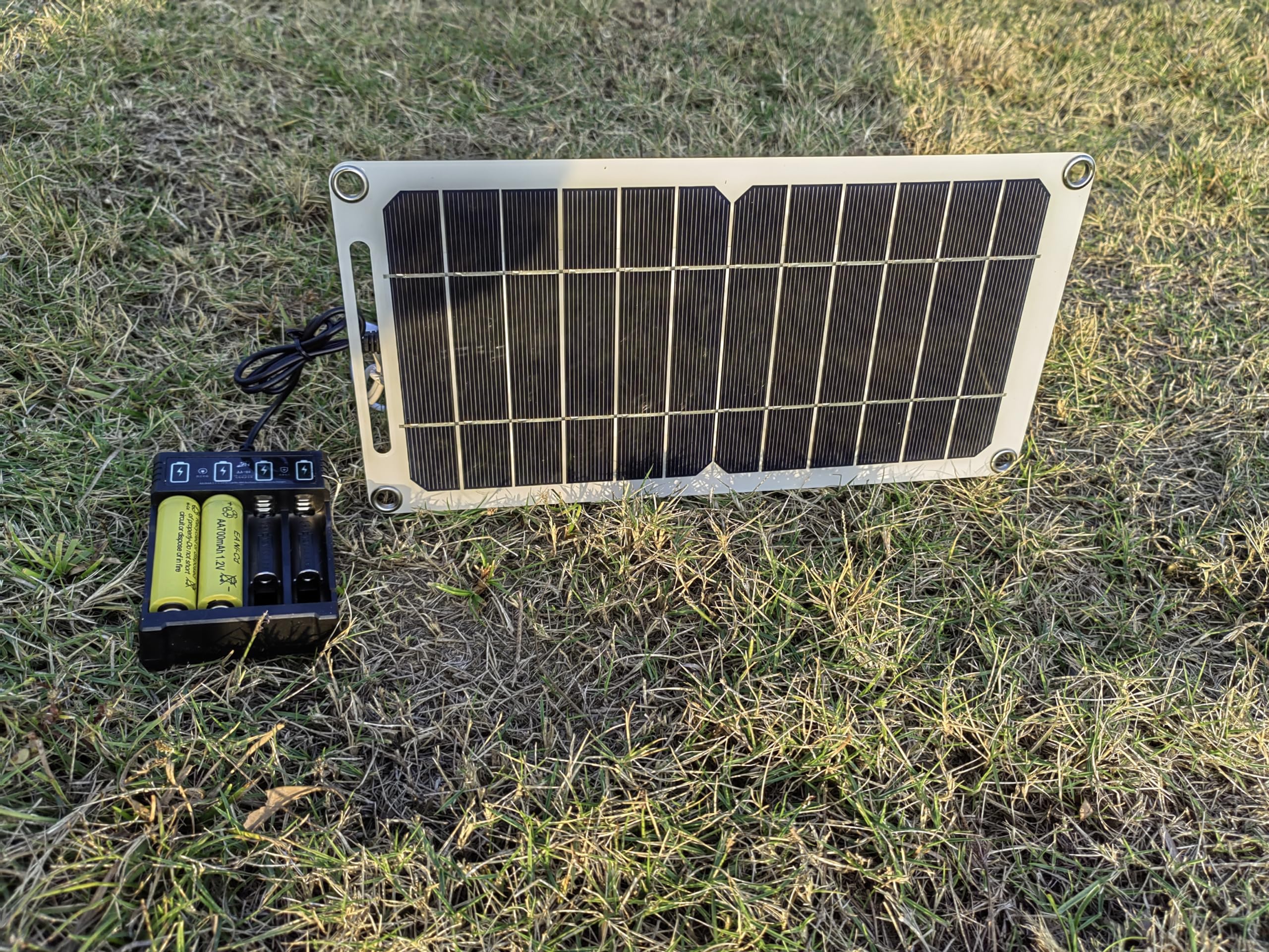 6W Solar Battery Charger for AA AAA Ni-MH Ni-CD Rechargeable Batteries with USB Port - Charge Phones & Devices Anywhere - Perfect for Camping, Hiking & Emergency Power Outages