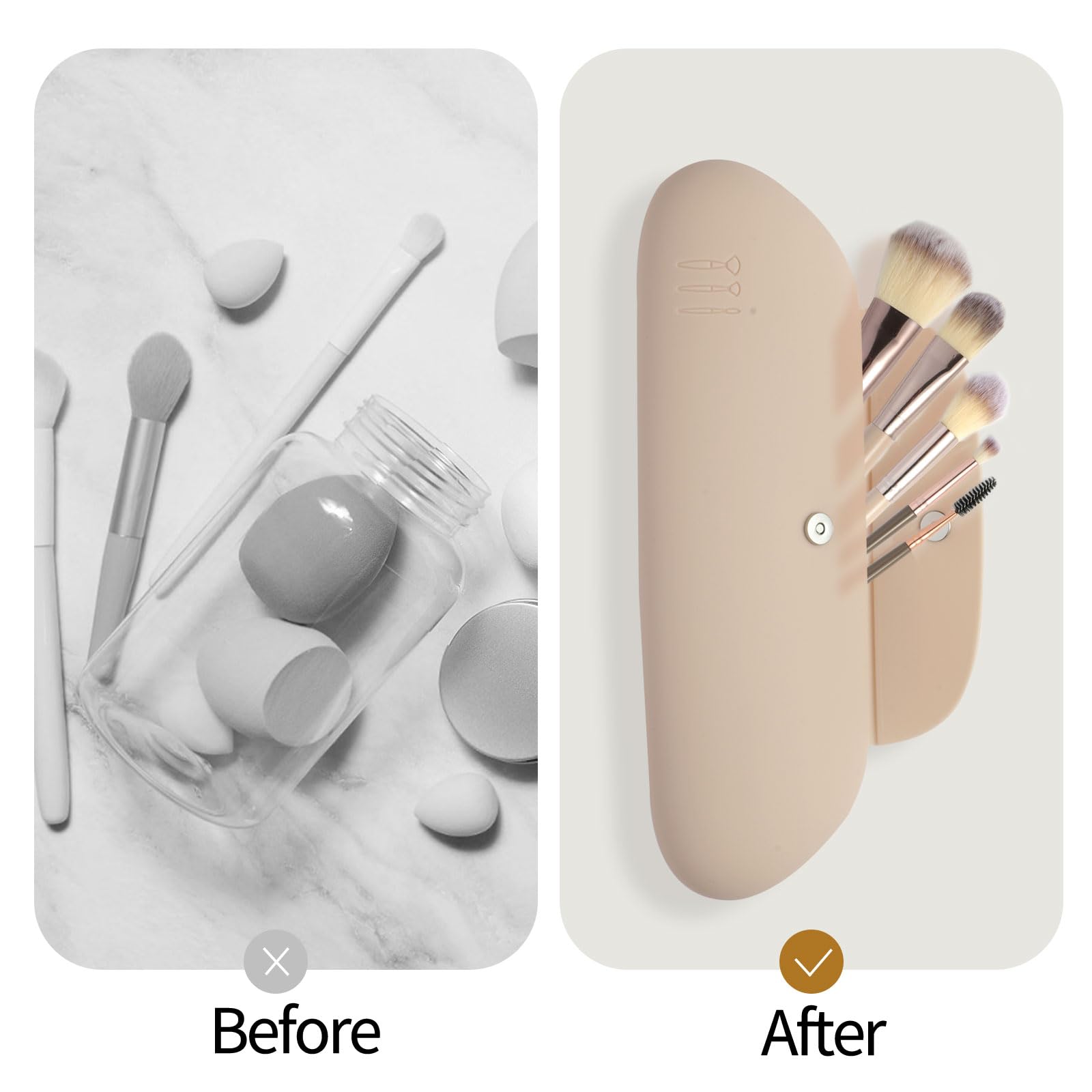 Travel Makeup Brush Holder - Large Capacity Silicone Case with Magnetic Closure for On-the-Go Beauty