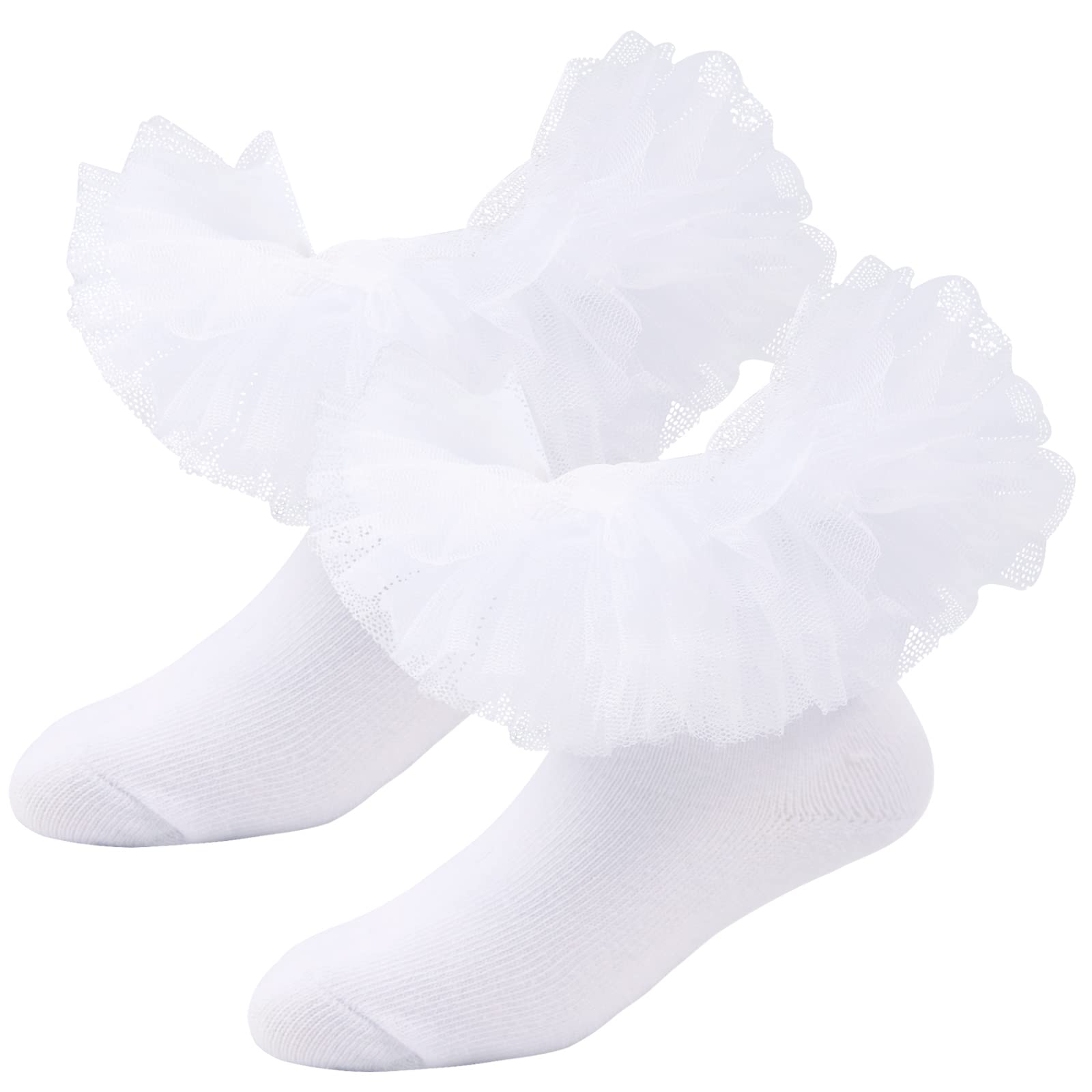 Girls Ruffle Socks - Double Lace Frilly Dress Socks for Toddlers & Little Girls (2-3 Pack) - Perfect for Parties, School, and Special Occasions