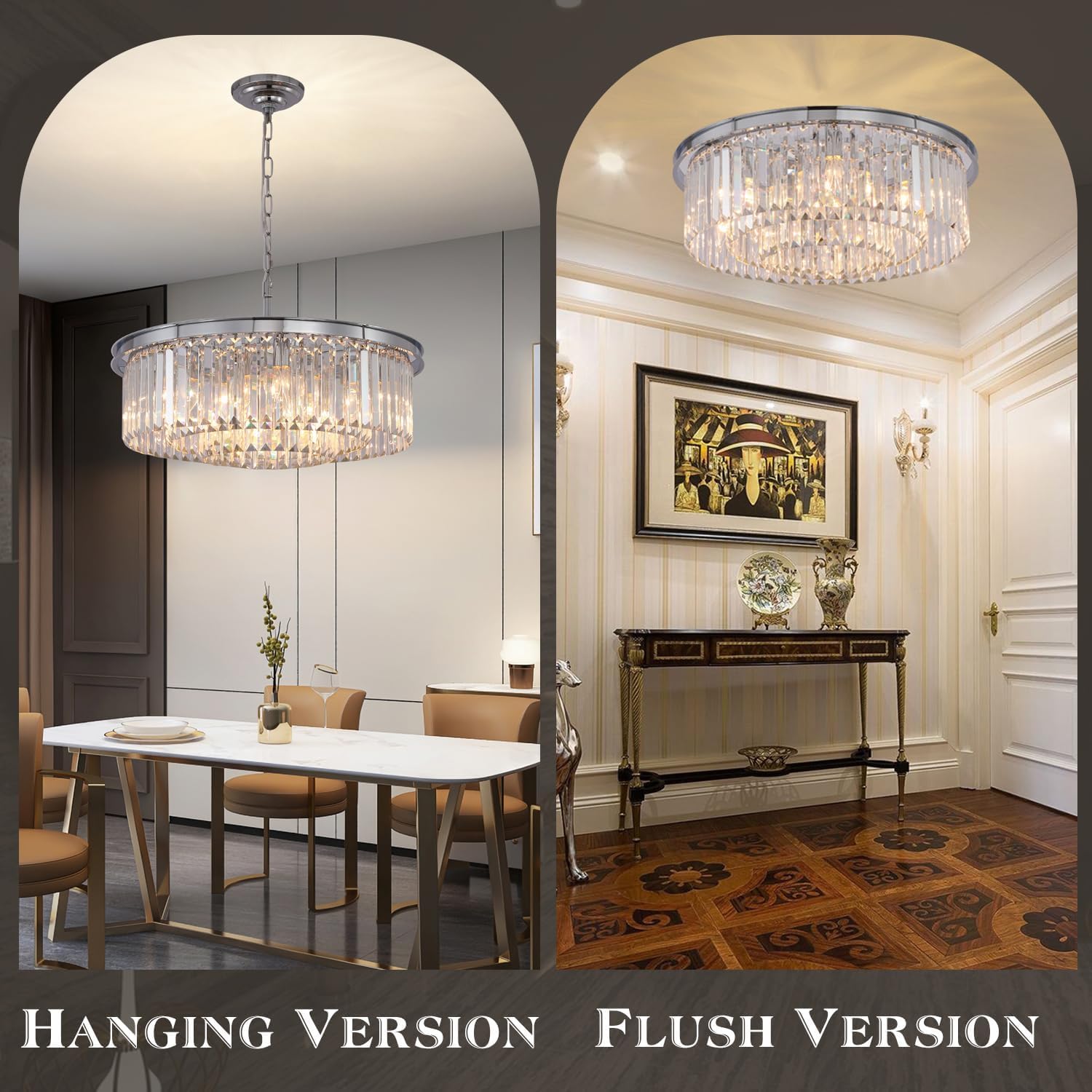 Modern Crystal Chandelier - 3-Tier Chrome Pendant Ceiling Light Fixture (20