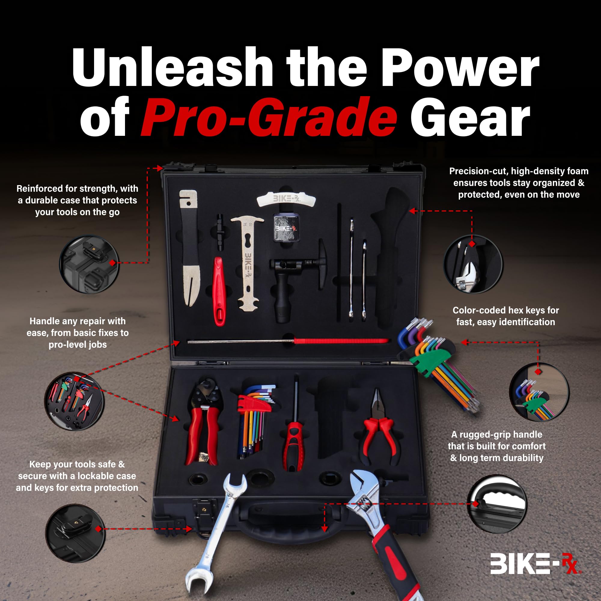 Elite 37-Piece Bike Tool Kit - Professional Bicycle Repair Set for Mountain, Road, BMX & E-Bikes | Includes Chain Breaker, Tire Repair Tools & Lockable Case | Perfect for Home Mechanics & On-the-Go Repairs