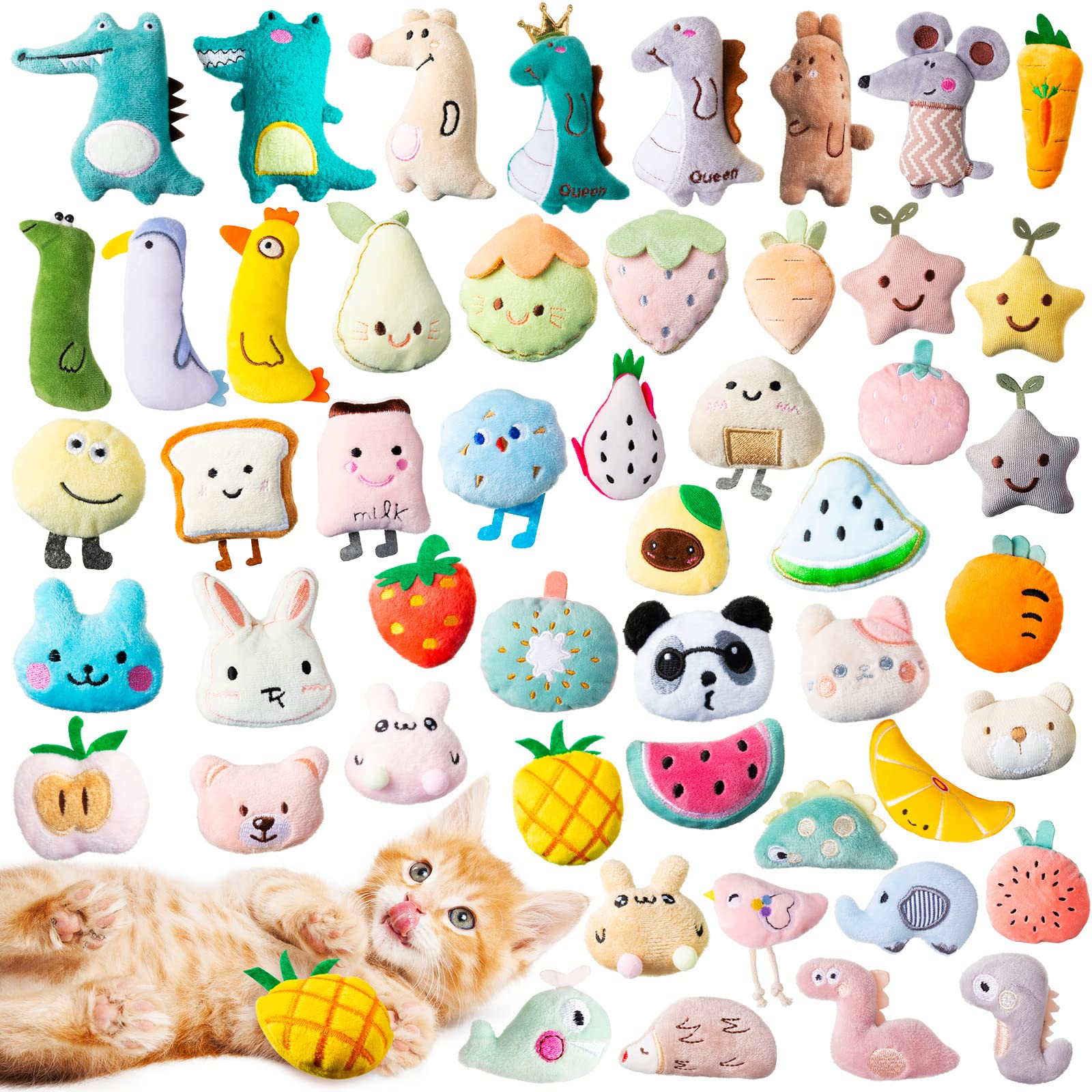 Jadive 50 Pcs Catnip Toys Bulk - Natural Catnip Filled Plush Toys for Indoor Cats, Interactive Kitten Chew Toys, Durable Pet Supplies for Play & Training - Perfect for Playtime, Stress Relief & Bonding with Your Cat