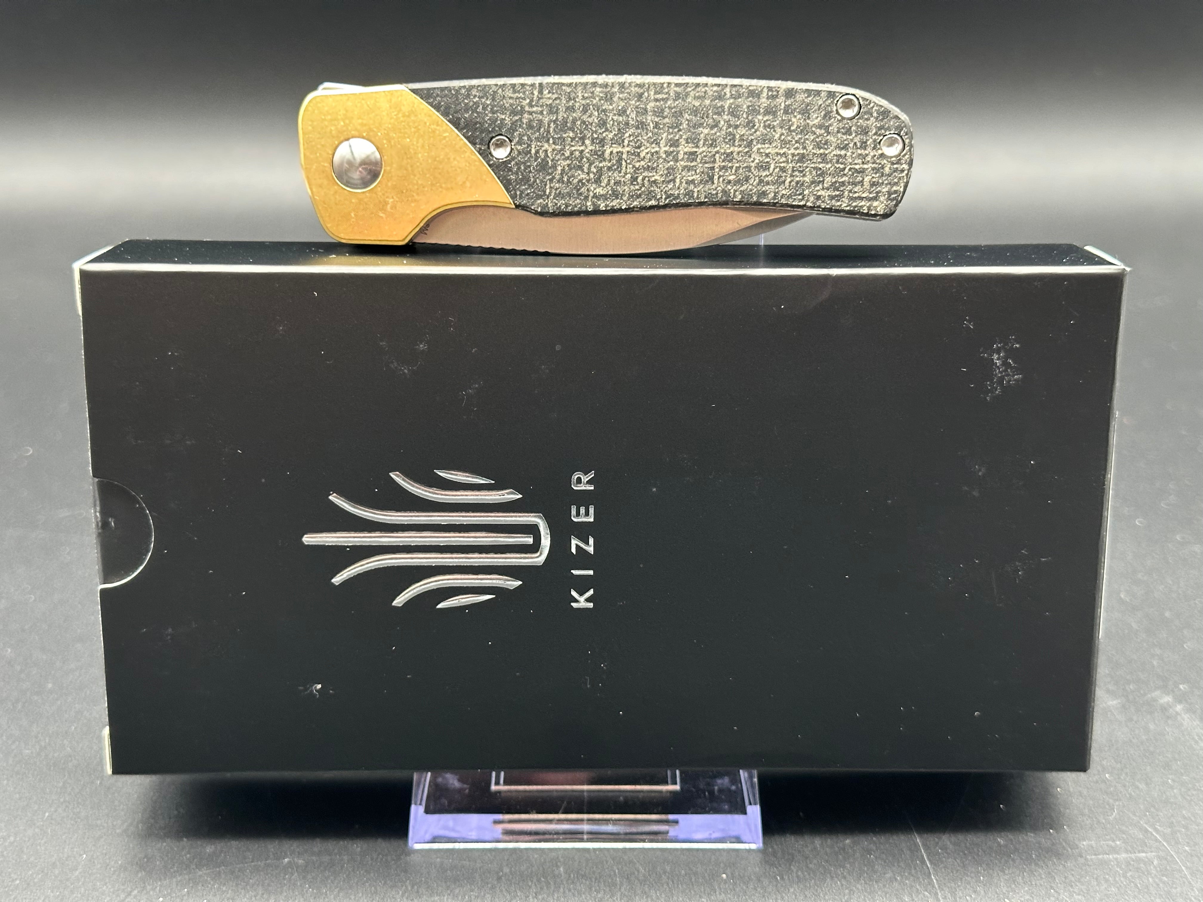 KIZER GAVEL Pocket Knife - 154CM Stainless Steel Blade, Brass/Micarta Handle, Liner Lock Design V3661C1 - EDC Folding Knife for Outdoor, Camping & Everyday Carry
