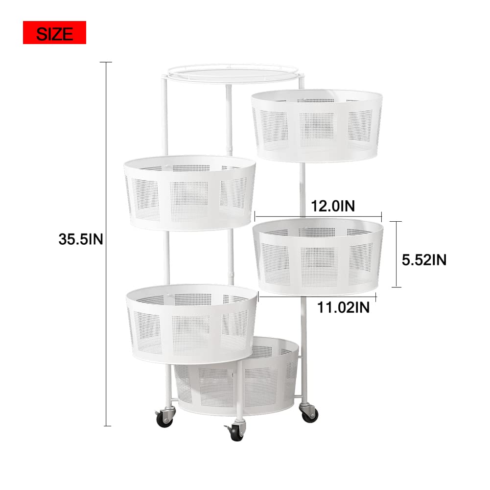 5-Layer Rotating Metal Storage Basket for Kitchen - Hanging Organizer for Fruits & Vegetables - Space Saving Storage Rack for Living Room, Bathroom & Home Organization (Perfect for Small Spaces & Clutter-Free Homes)