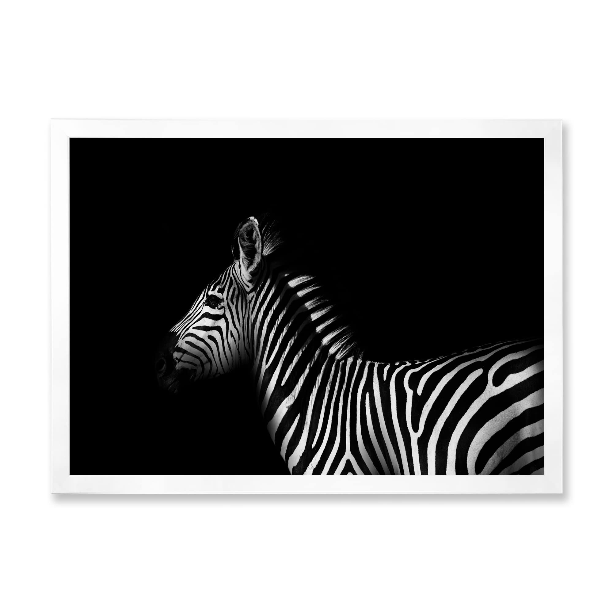 DesignQ Black and White Zebra Sideview Framed Wall Art - Perfect for Farmhouse, Living Room, Bedroom & Office Decor