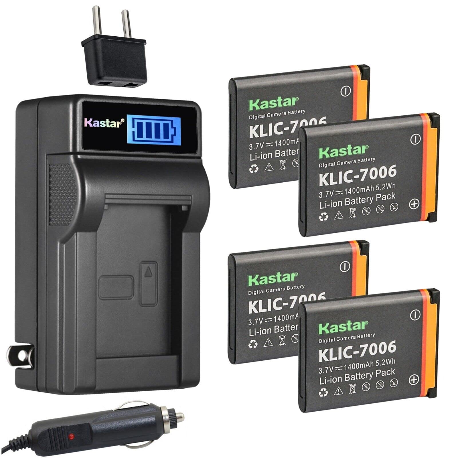 Kastar 4-Pack KLIC-7006 Rechargeable Battery & LCD AC Charger for Kodak Easyshare Mini M200/Touch/M577/MD30 & PixPro FZ51 (KDK-FZ-51BL) Digital Cameras - Perfect for Travel Photography & Everyday Use