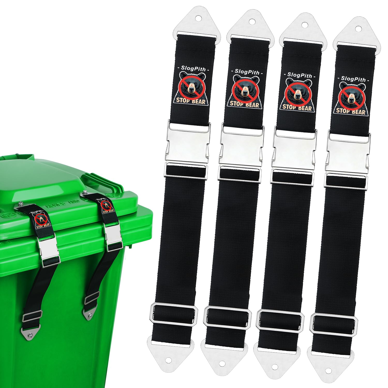 4 Pack Heavy Duty Trash Can Lid Lock - Adjustable Bear Proof Garbage Bin Lock for Outdoor Use, Raccoon & Black Bear Resistant with Upgraded Self-Tapping Screws - Fits Multiple Can Sizes - Perfect for Camping, Backyard & Wildlife Areas