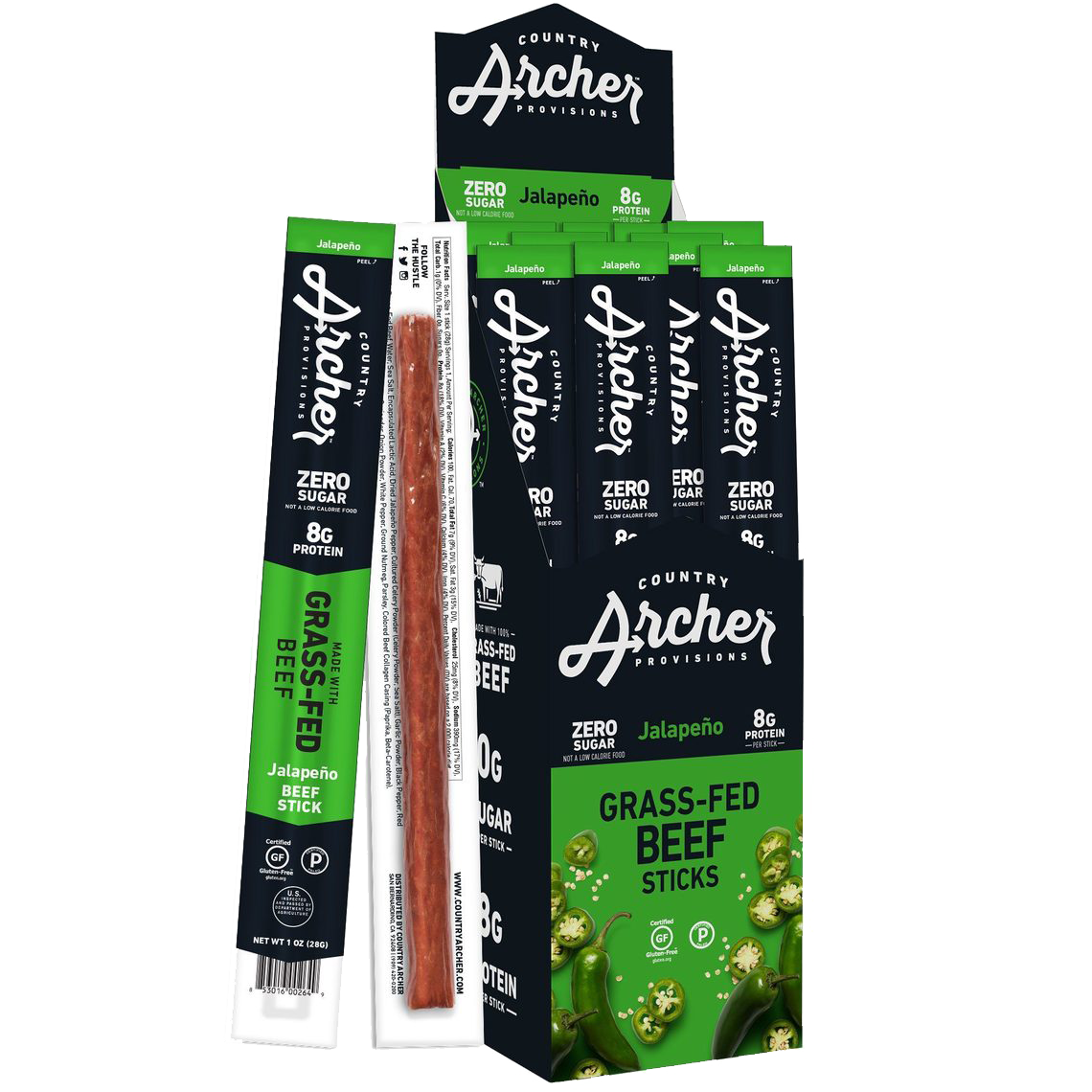 Country Archer Grass-Fed Beef Jerky Sticks, 1 oz - High Protein Snack for Hiking, Camping & On-the-Go Nutrition | Keto & Paleo Friendly