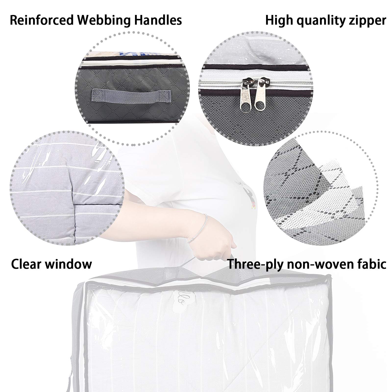Vieshful 8 Pack Underbed Storage Bags - 75L Large Capacity Foldable Clothes Organizer with Clear Window, Reinforced Handles & Zipper - Space Saving Non-Woven Fabric for Comforters, Blankets, Bedding Storage - Perfect for Dorm, Apartment & Seasonal Clothes Organization