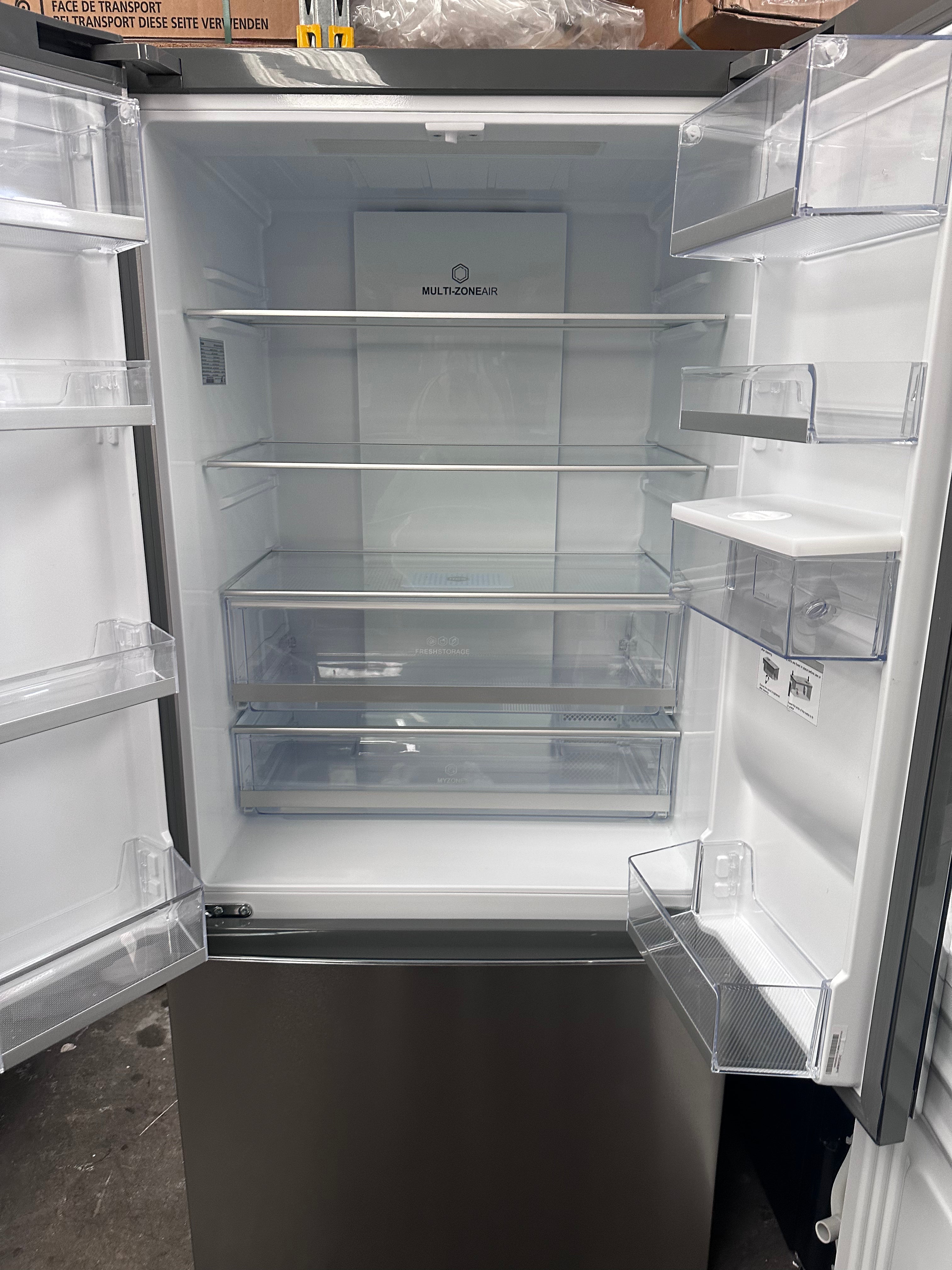 Haier 489L French Door Refrigerator with Water Dispenser - Frost Free, Energy Efficient, Stainless Steel Look [Factory Second] - Perfect for Large Families & Open Kitchen Designs