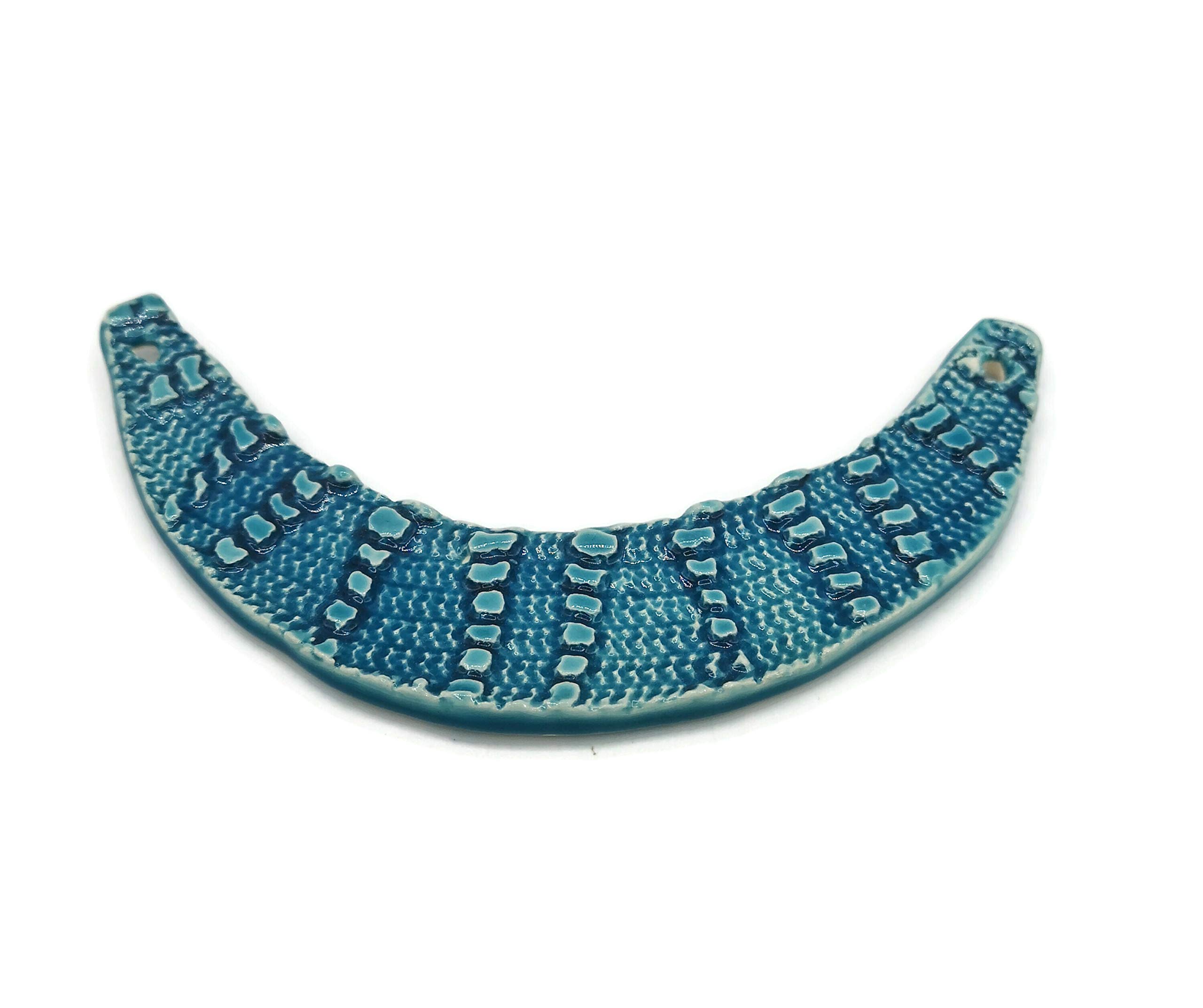 Handmade Blue Ceramic Bib Necklace for Women - Large Statement Pendant for Jewelry Making & DIY Crafts | Perfect for Parties, Weddings & Boho Fashion Accessories