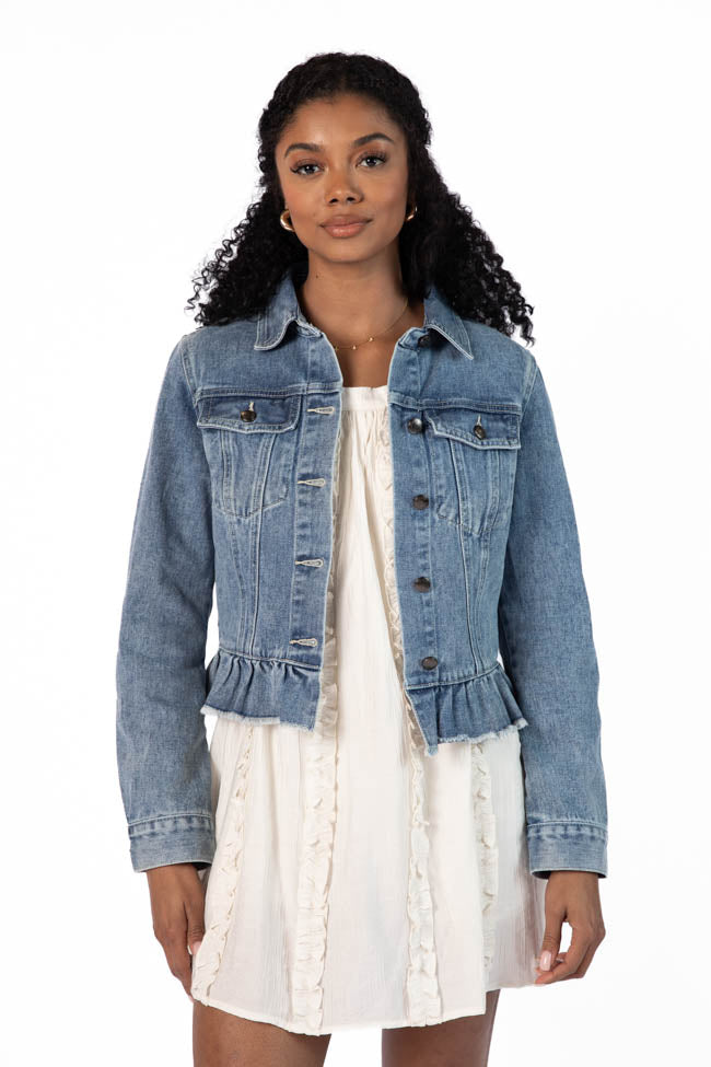 Stylish Light Wash Denim Jacket with Peplum Detail for Women | Casual & Chic Outerwear for Spring & Fall | Perfect for Date Nights & Weekend Outfits