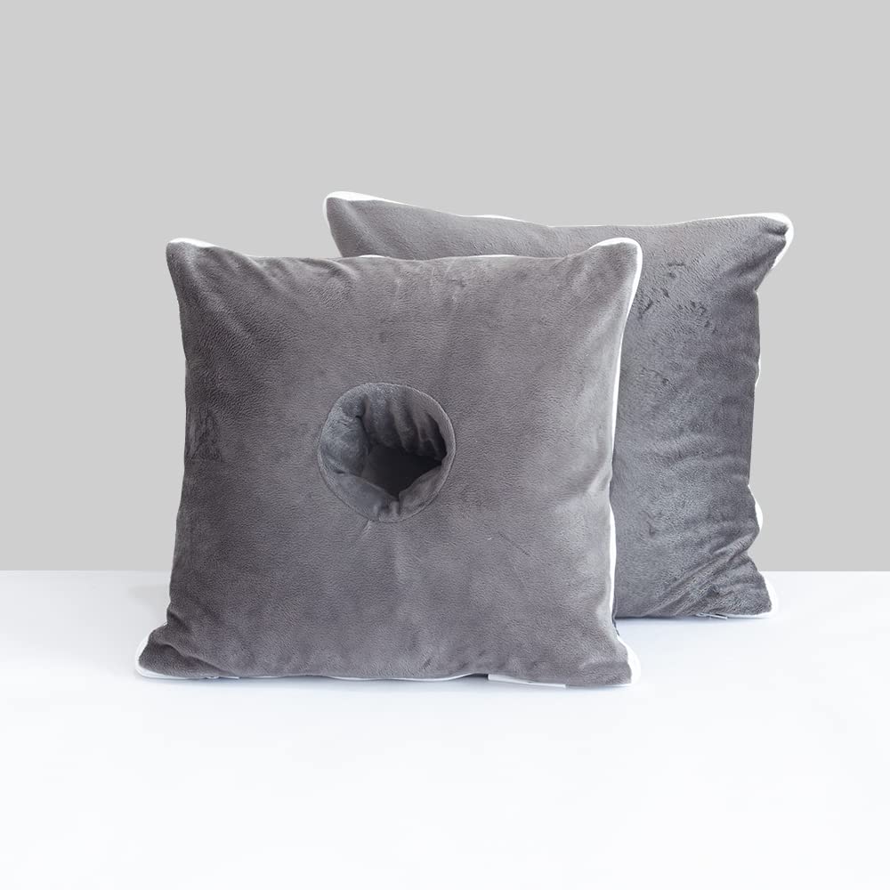 Memory Foam Travel Pillow with Ear Hole - Comfortable Neck Support for Airplane, Car & Home Use - Relief for Ear Pain & Protection for CNH Piercings - Grey Travel Accessory for Sleeping & Relaxation