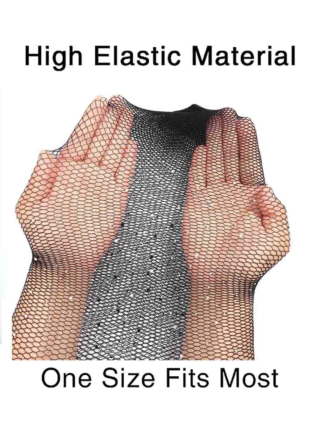 Sparkle Rhinestone Fishnet Stockings for Women - Sexy Glitter Thigh High Tights, Sheer See-Through Pantyhose | Perfect for Parties, Halloween Costumes & Night Out Outfits