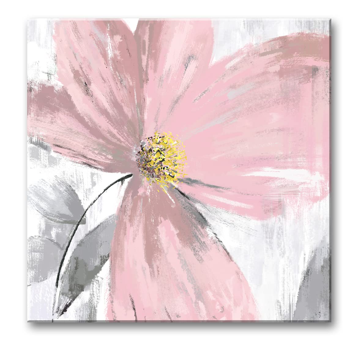 Abstract Blush Pink and Grey Flower Wall Art Canvas Print - Modern Home Decor for Bathroom, Bedroom & Living Room - Elegant Handmade Painting for Housewarming Gift & Interior Design