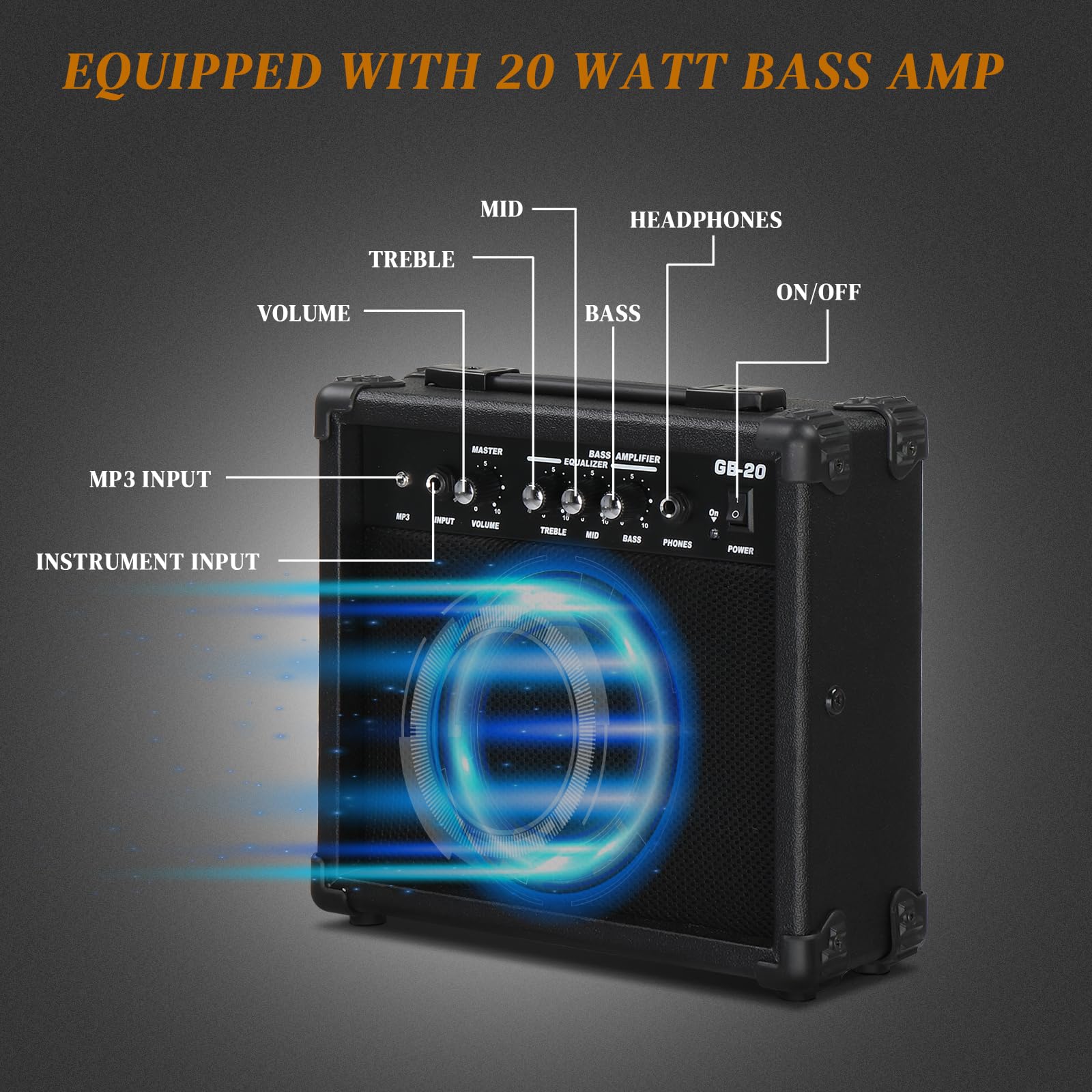 Ktaxon 4-String Electric Bass Guitar Kit with 20W Amplifier - Right-Handed Bass for Beginners & Professionals (Black) - Includes Gig Bag, Shoulder Strap, Picks & Tools - Perfect for Home Practice, Studio Recording & Live Performances