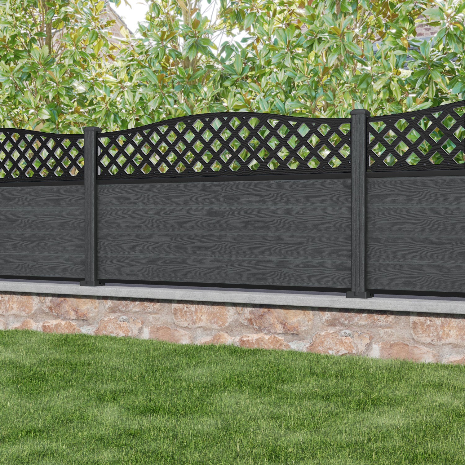 Classic High Wave Fence Panel - Dark Grey Composite Fencing with Durable Posts | Outdoor Privacy & Garden Security Solution