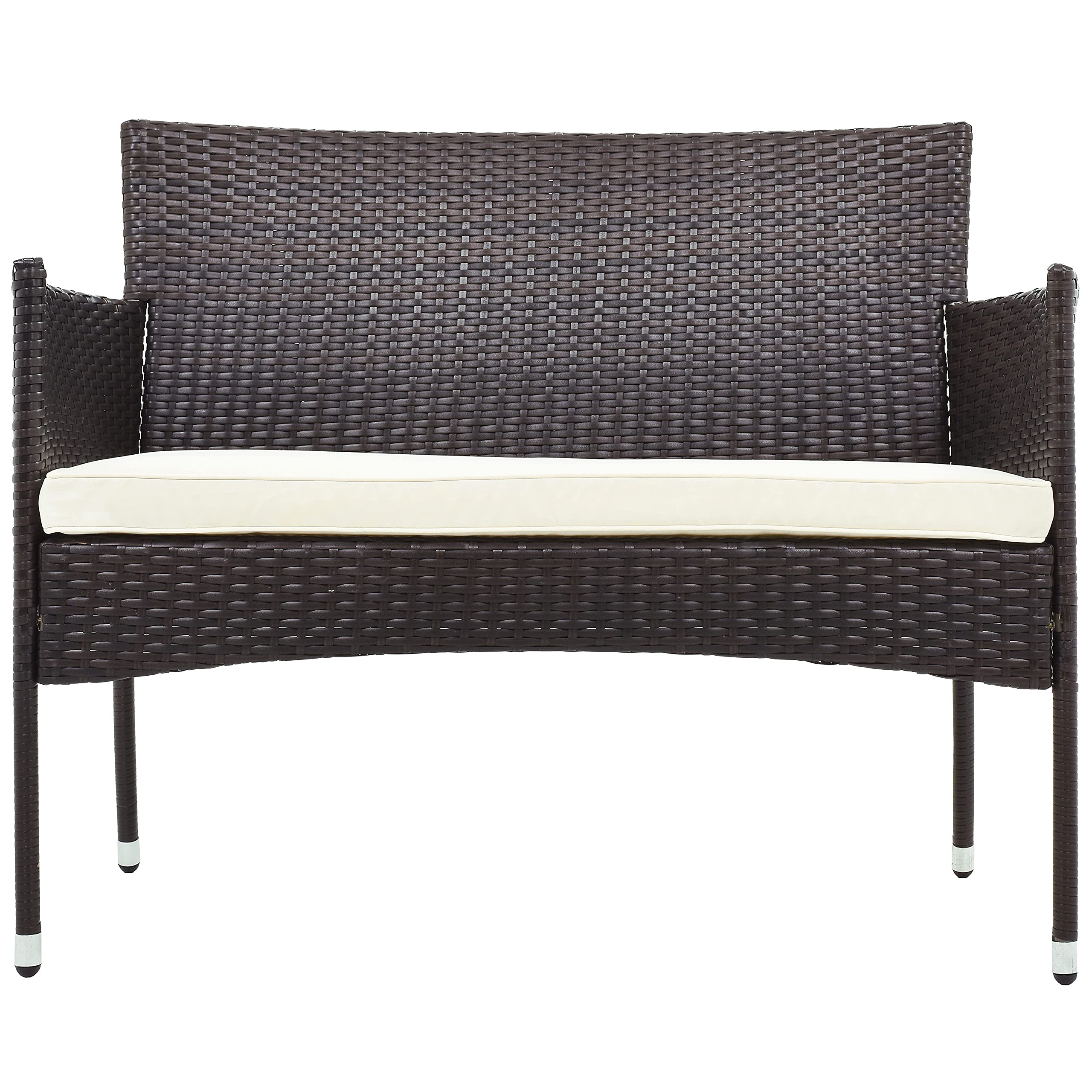 4-Piece Outdoor Wicker Rattan Patio Furniture Set with White Cushions - Perfect for Backyard, Garden, Balcony, Porch & Poolside Relaxation | Weather-Resistant & Comfortable Seating Solution