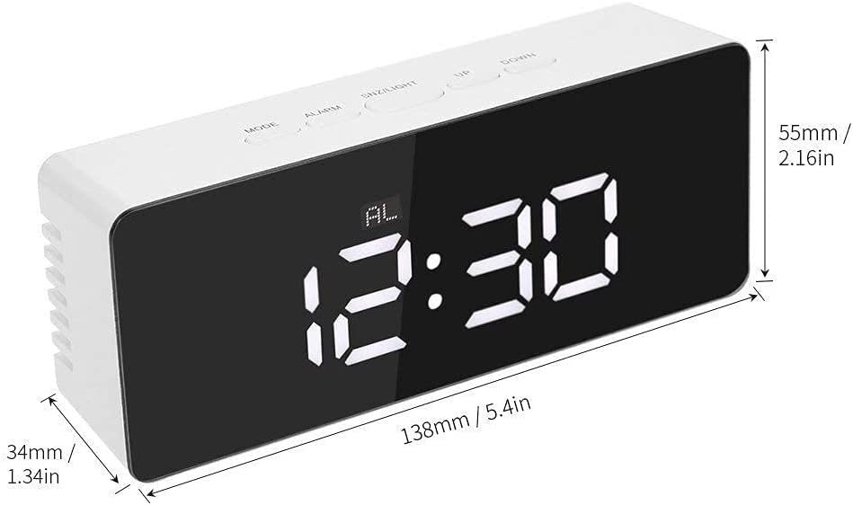Digital LED Alarm Clock with Snooze Function, Mirror Display & Indoor Thermometer - USB Powered Desktop Table Clock for Bedroom, Office, Dorm (Batteries Not Included) | Perfect for Home, Travel & Gift Giving