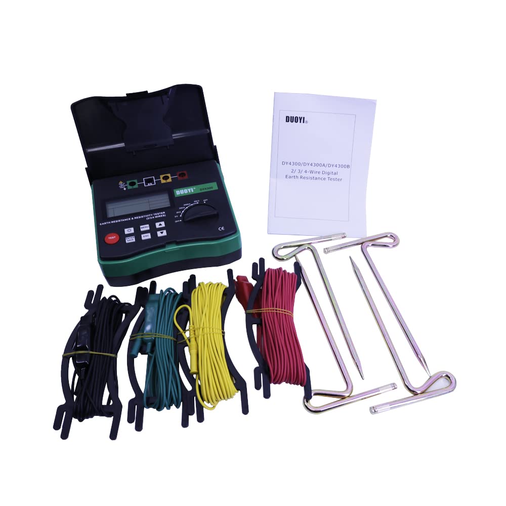 DY4300 Digital Ground Resistance Tester - 4-Terminal Soil Resistivity & Insulation Meter for Electrical Safety Testing (Perfect for Solar Panel Installations, Industrial Grounding Systems & Home Electrical Maintenance)