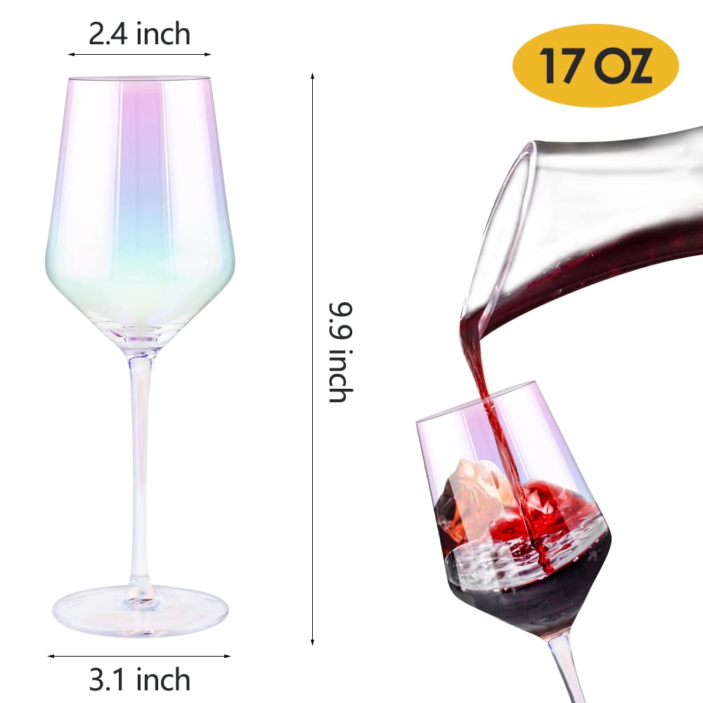 Premium Hand Blown Crystal Wine Glasses Set of 2 - 17oz Iridescent Stemware for Red & White Wine - Elegant Gift for Wedding, Anniversary, Christmas & Birthday - Perfect for Romantic Dinners & Special Celebrations