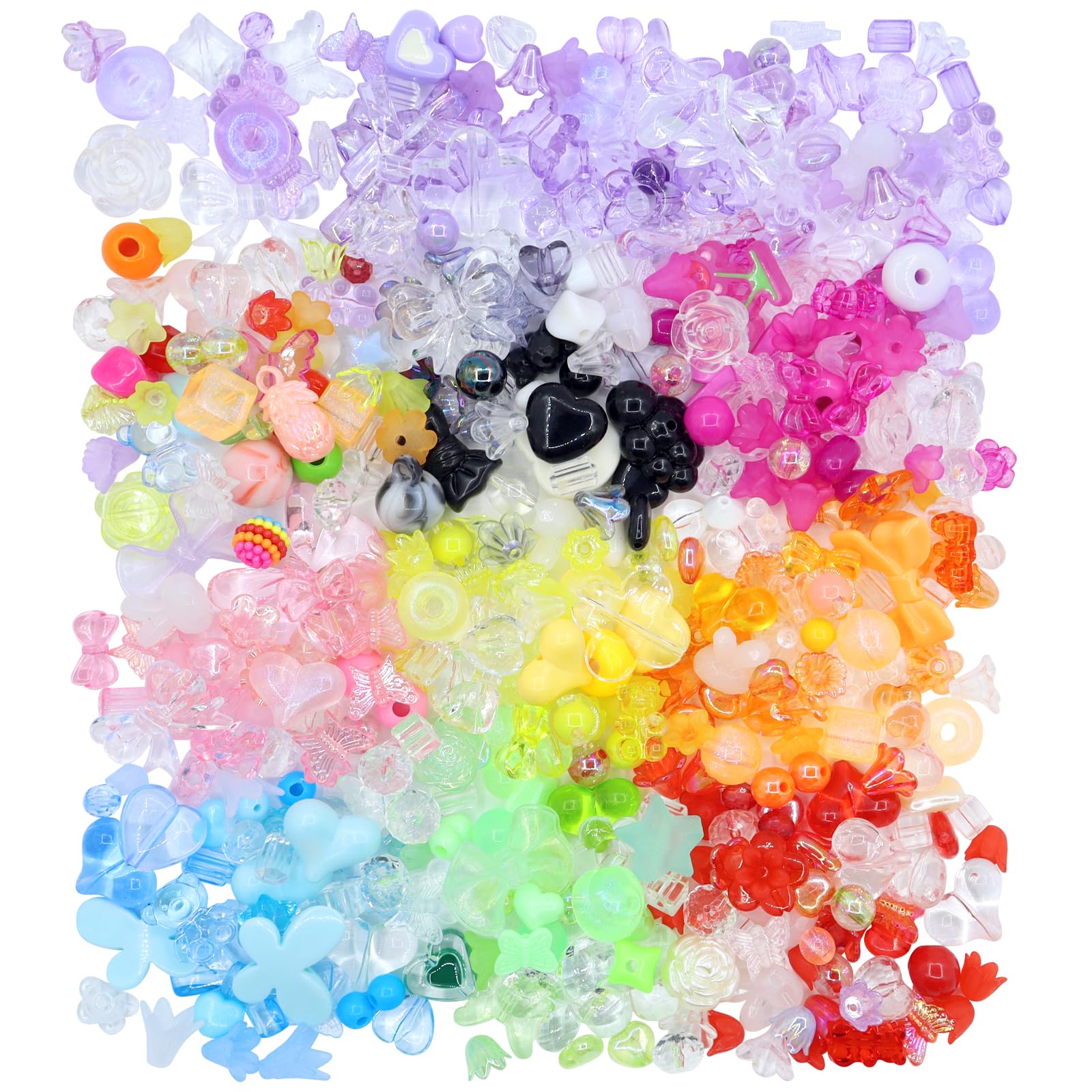 RYKOMO 500PCS Acrylic Beads Assortment - Sweetheart, Flower & Butterfly Shapes in 10 Kawaii Candy Colors for DIY Bracelet Making, Jewelry Crafting - Perfect for Girls' Friendship Gifts & Party Favors