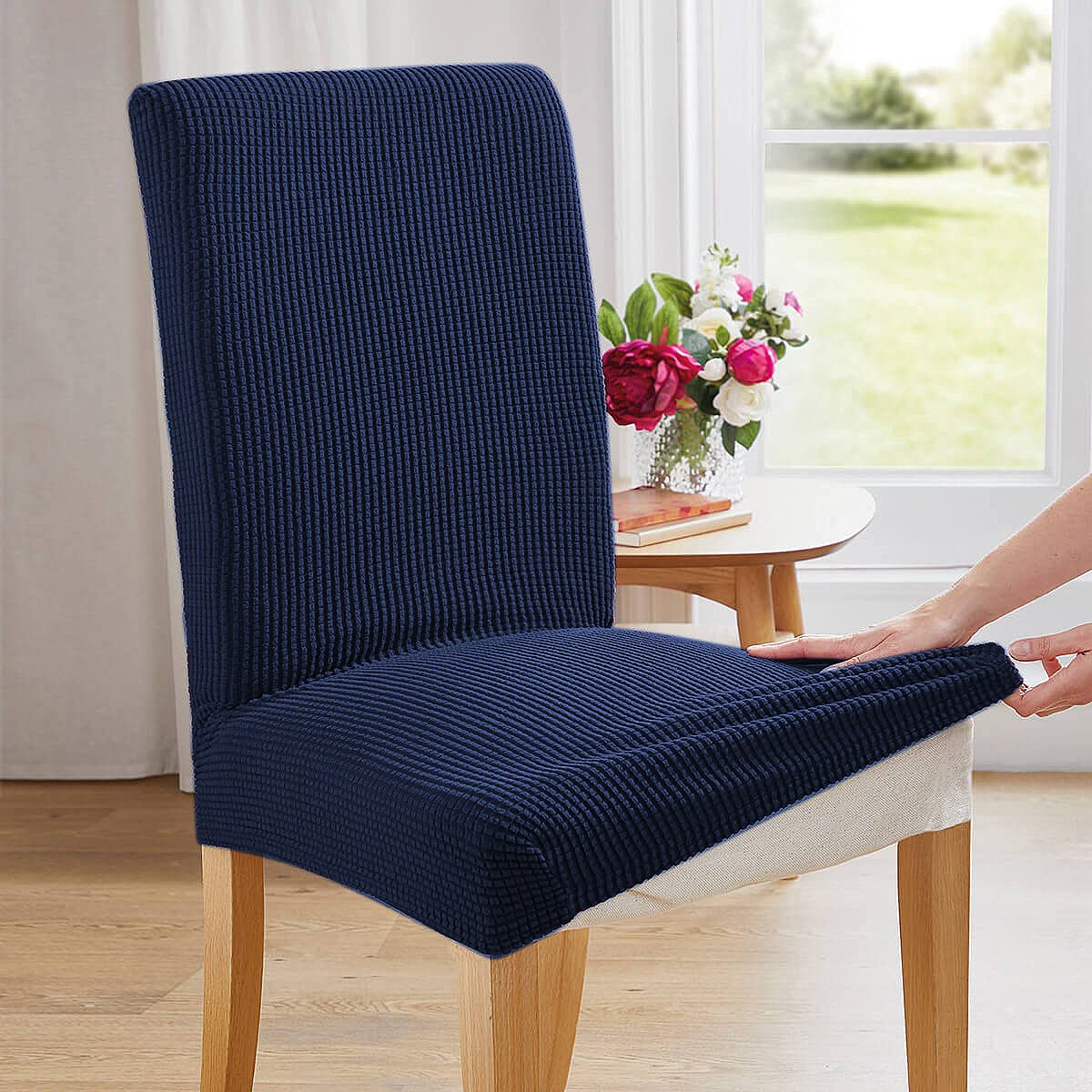 Aertiavty 4-Piece Dining Chair Covers Set - Stretchable Kitchen Chair Slipcovers, Navy Blue Parsons Chair Protectors for Dining Room & Home Decor (Perfect for Daily Use, Parties & Special Occasions)