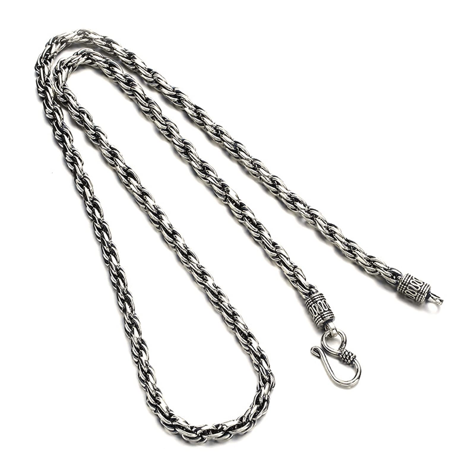 925 Sterling Silver Rope Chain Necklace for Men & Women - Vintage Thai Style Twisted Rope Oxidized Silver Jewelry (20-28 Inch Adjustable) - Perfect Gift for Anniversary, Birthday & Everyday Wear