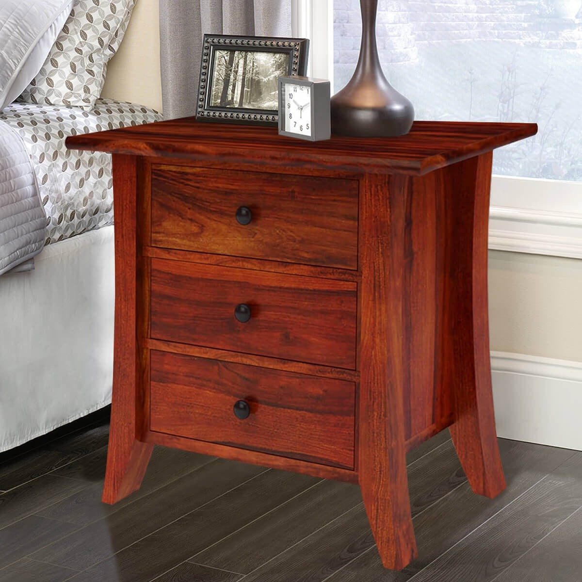 Modern Solid Wood 3-Drawer Nightstand with Sleek Design - Perfect for Bedroom, Living Room & Small Spaces - Georgia Home Decor