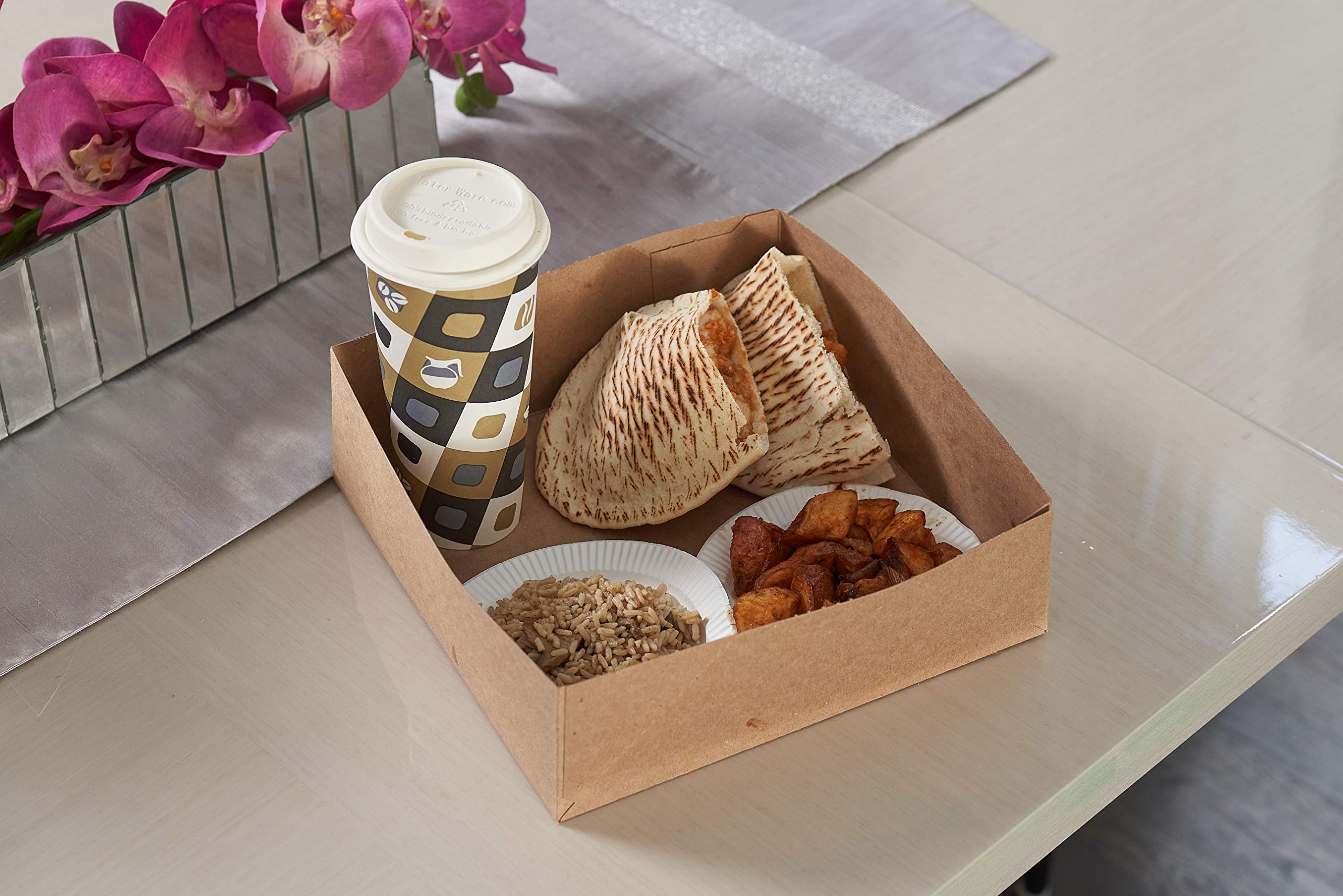 EcoQuality [150 PACK] 10x10x5 Inch Kraft Paperboard Pop-Up Food Trays - Eco-Friendly Stadium Snack Carrier for Theaters, Parties & Events - Perfect for Popcorn, Nachos & Concession Stands