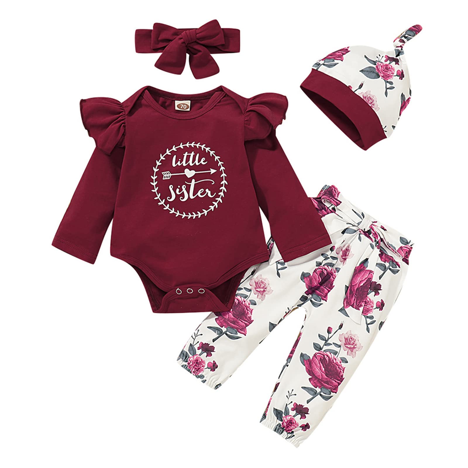 ChYoung Baby Girl Clothes Set - 3 Piece Newborn Outfit with Romper Top, Rose Printed Pants & Headband | Cute Sister Outfit for Photoshoot, Birthday & Special Occasions