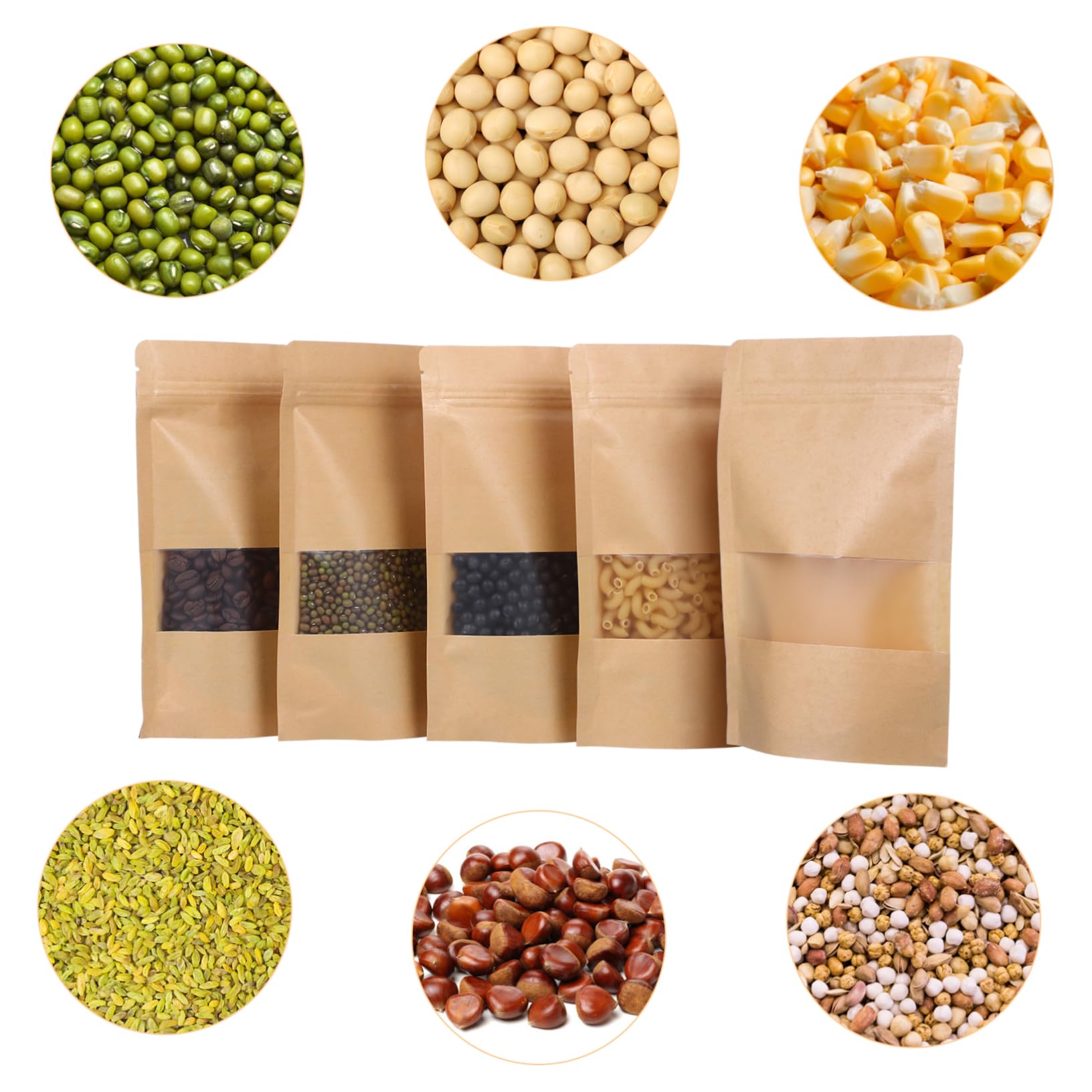 Veemoon 50 Pcs Resealable Kraft Paper Bags - Small Brown Bags for Tea, Coffee, Snacks & Small Business | Eco-Friendly Packaging for Retail, Gifts & Storage