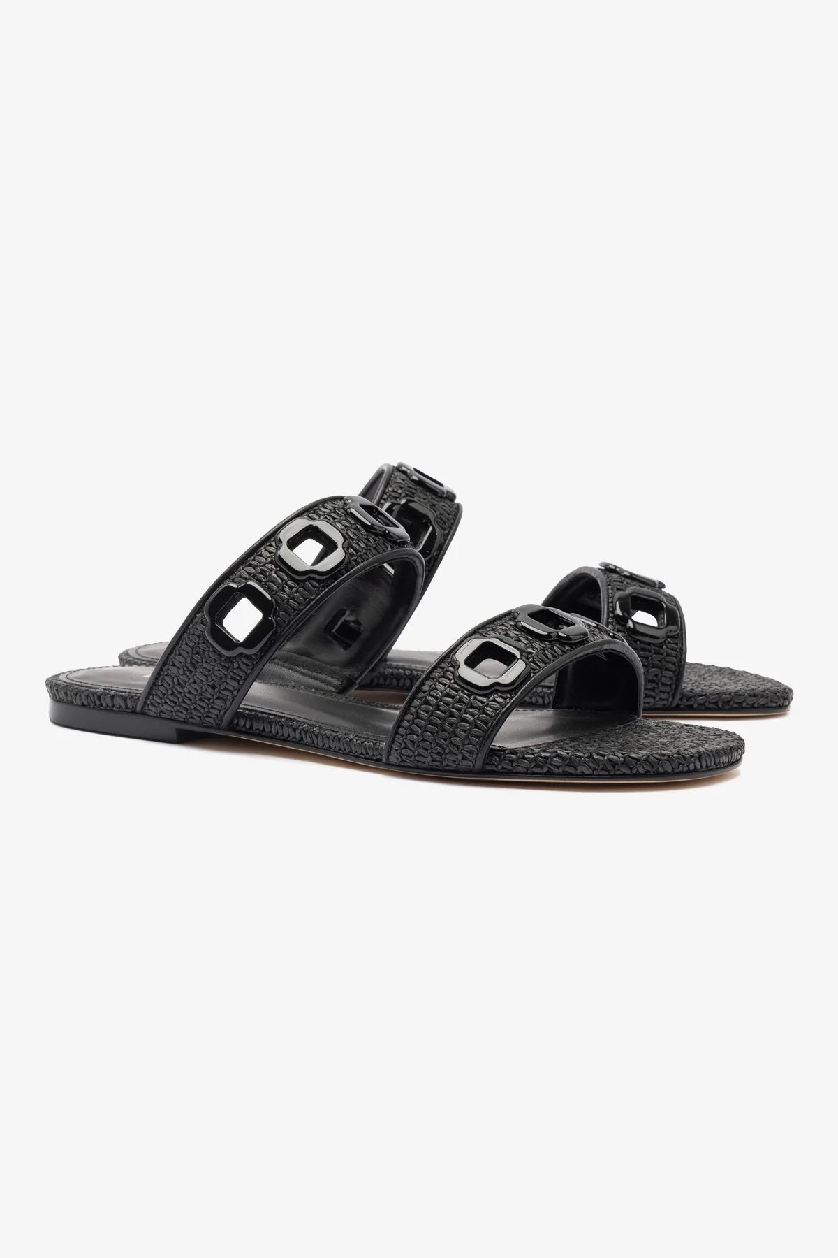 Stylish Milan Flat Mule Shoes in Black Wave Raffia - Comfortable Summer Slides for Women, Perfect for Beach, Vacation, and Casual Outings