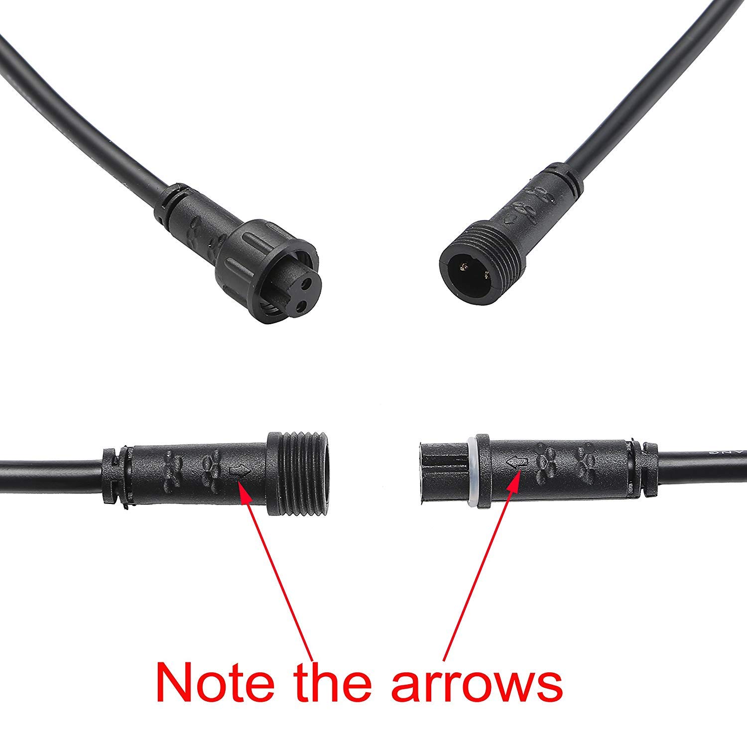 2-Pack 1M Waterproof LED Deck Light Extension Cable - Single Color Outdoor Lighting Connector, Warm White - Perfect for Garden, Patio, and Landscape Lighting