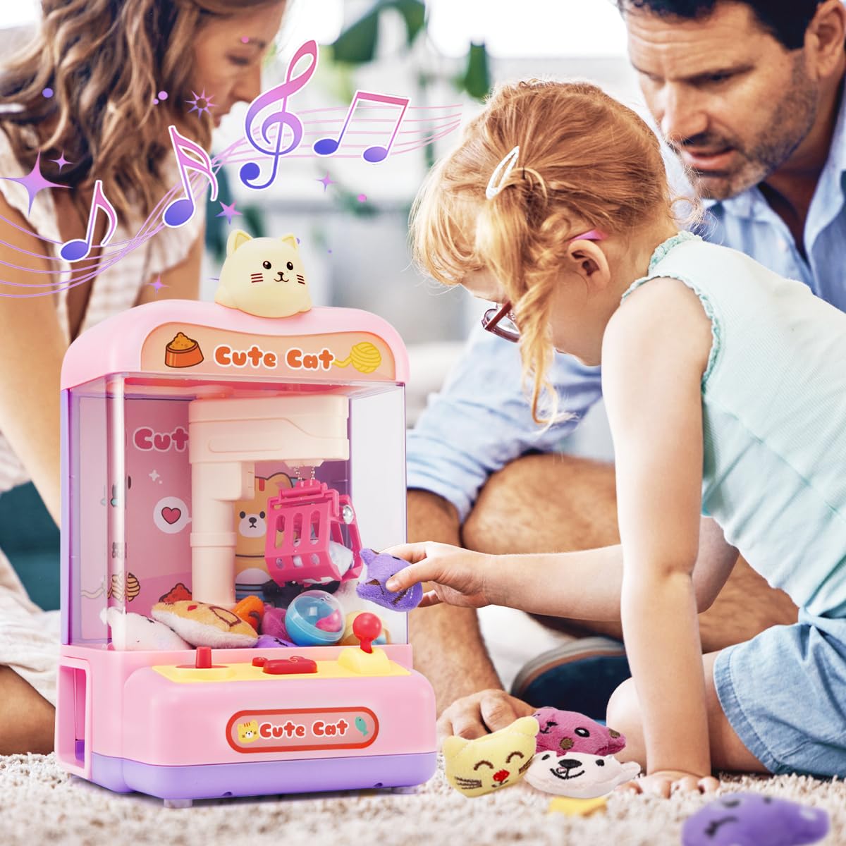 Meland Mini Claw Machine for Kids - Interactive Vending Machine Toy with Prizes & Sound Effects | Fun Birthday Gift for Girls & Boys | Perfect for Birthday Parties, Arcade Games & Home Entertainment (Cat-Themed Claw Machine)