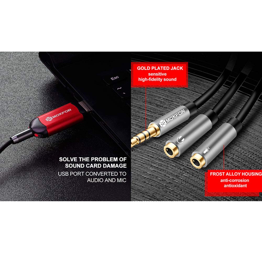 TRRS Splitter Adapter with USB External Sound Card & Microphone - Compatible with Windows, Mac, Linux, PS4, Nintendo Switch, Tablets, PC & Phones (Black/Red) - Perfect for Gaming, Streaming, Online Meetings & Podcasting
