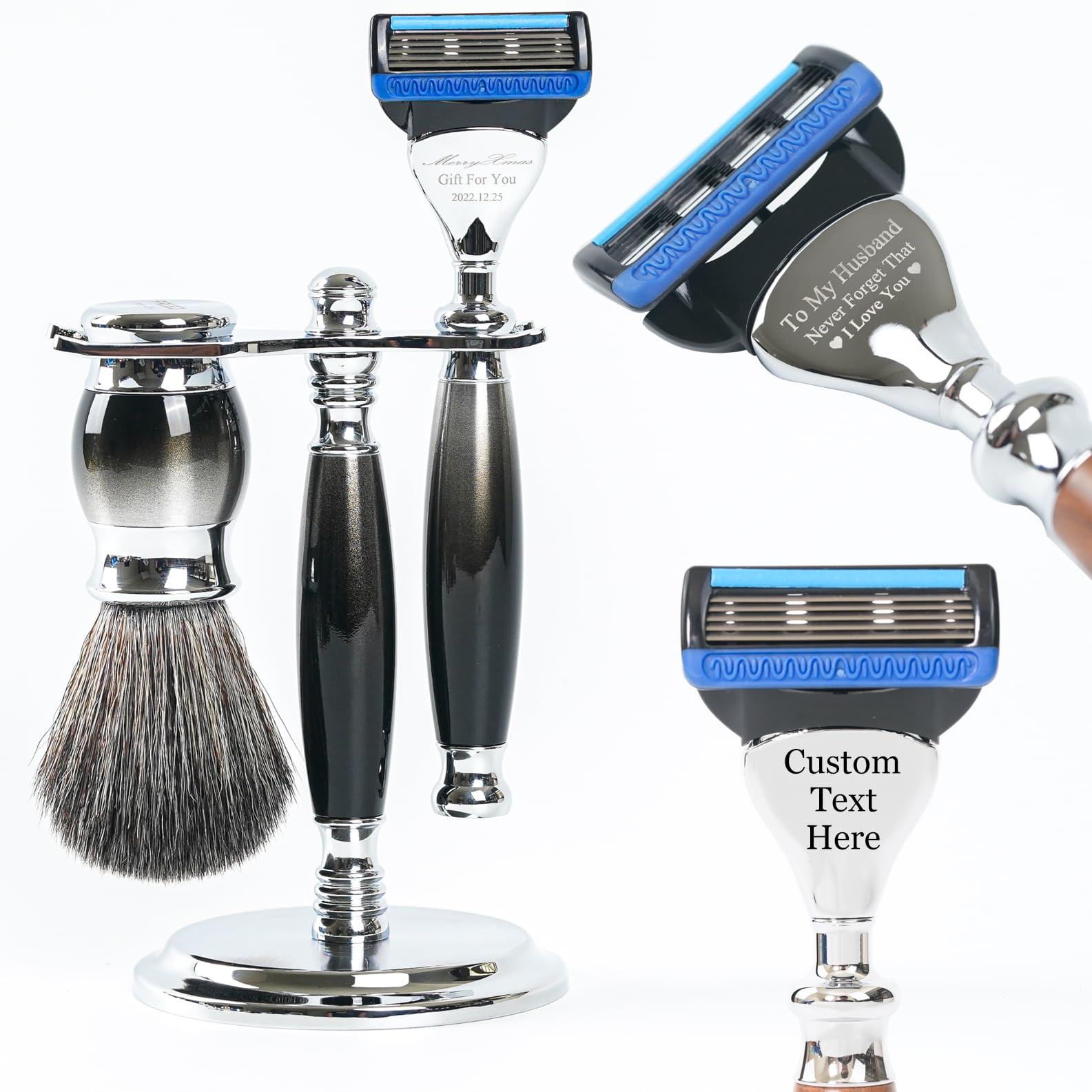 Premium Custom Engraved Men's 5-Blade Razor Set - Luxury Aluminum Alloy Shaving Kit with 4 Replacement Blades, Stand & Brush - Perfect Gift for Father's Day, Birthday & Anniversary - Ideal for Travel, Business & Grooming Enthusiasts
