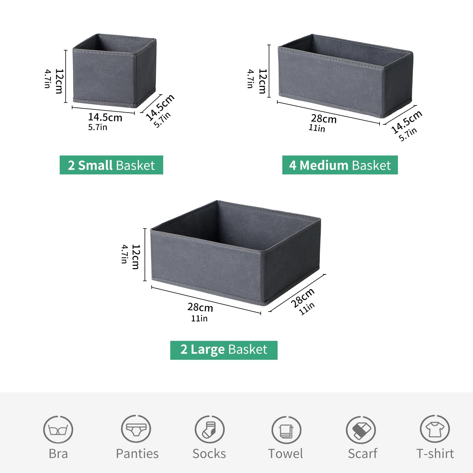 8-Pack Grey Drawer Organizer for Baby Clothes - Foldable & Washable Dresser Storage Bins | Perfect for Nursery Organization, Kids' Clothing Storage & Home Closet Arrangement