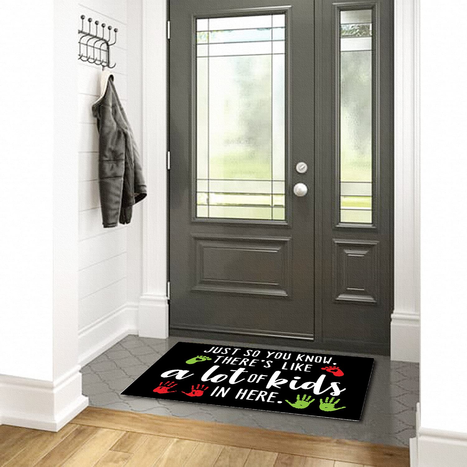 Funny Welcome Mat for Front Door - 'Just So You Know There's Like A Lot of Kids in Here' Non-Slip Indoor/Outdoor Entry Rug - 18x30 Inch, 6mm Thick - Perfect for Busy Families & High-Traffic Areas