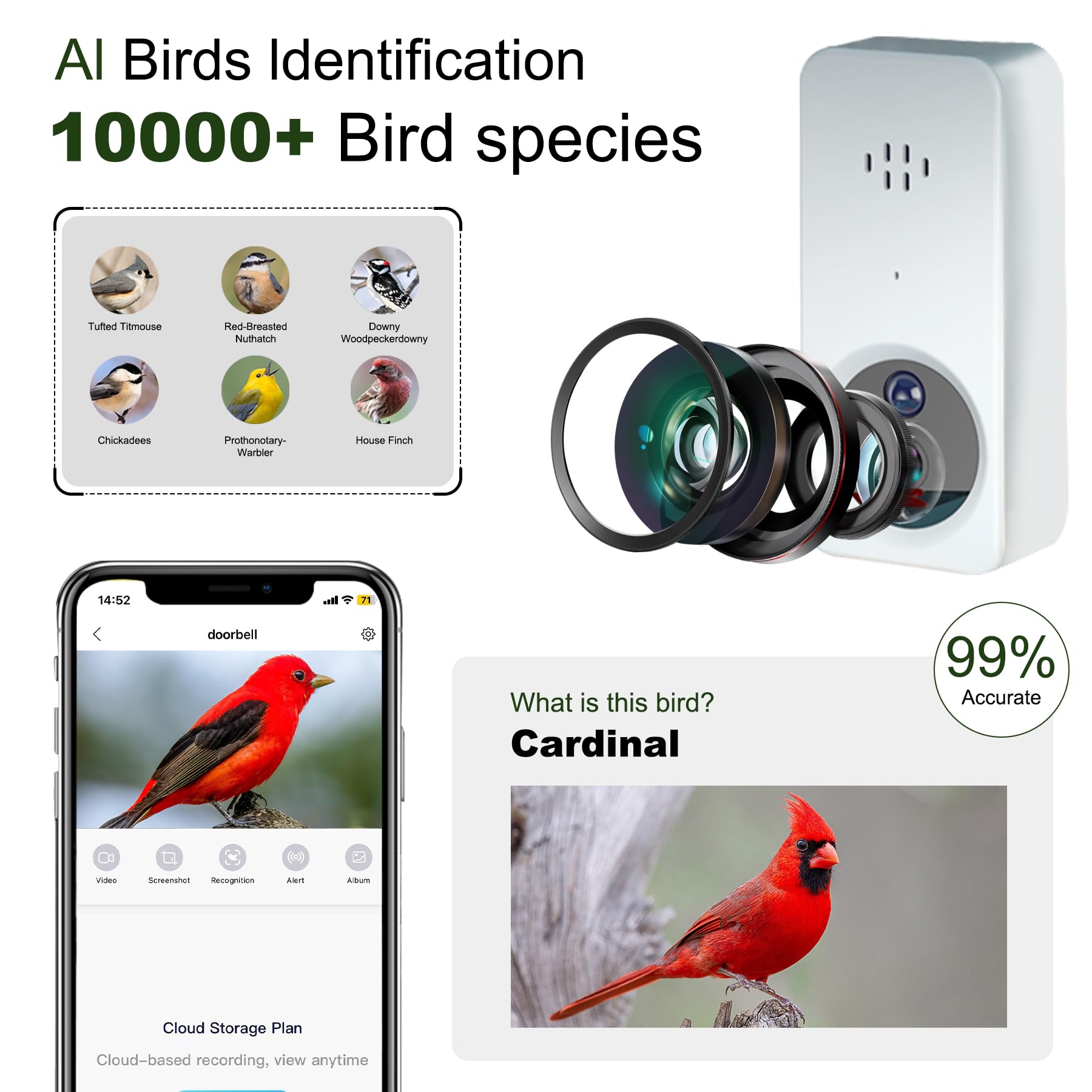 Solar Powered Smart Bird Feeder with Camera - 2K HD Auto Capture, Weatherproof Wooden Birdhouse with Live View - Perfect Gift for Bird Watching Enthusiasts (Backyard, Garden & Wildlife Observation)