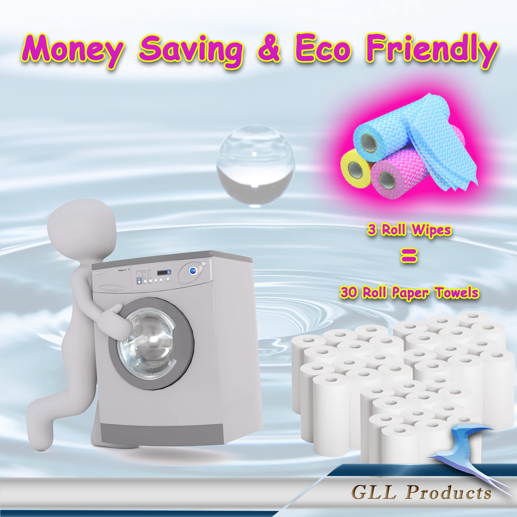GLL Disposable Cleaning Cloths Roll - 2400 Sheets (48 Rolls) | Multi-Purpose Wipes for Kitchen, Bathroom, Car & Furniture Cleaning | Ideal for Spills, Dusting & Quick Cleanups