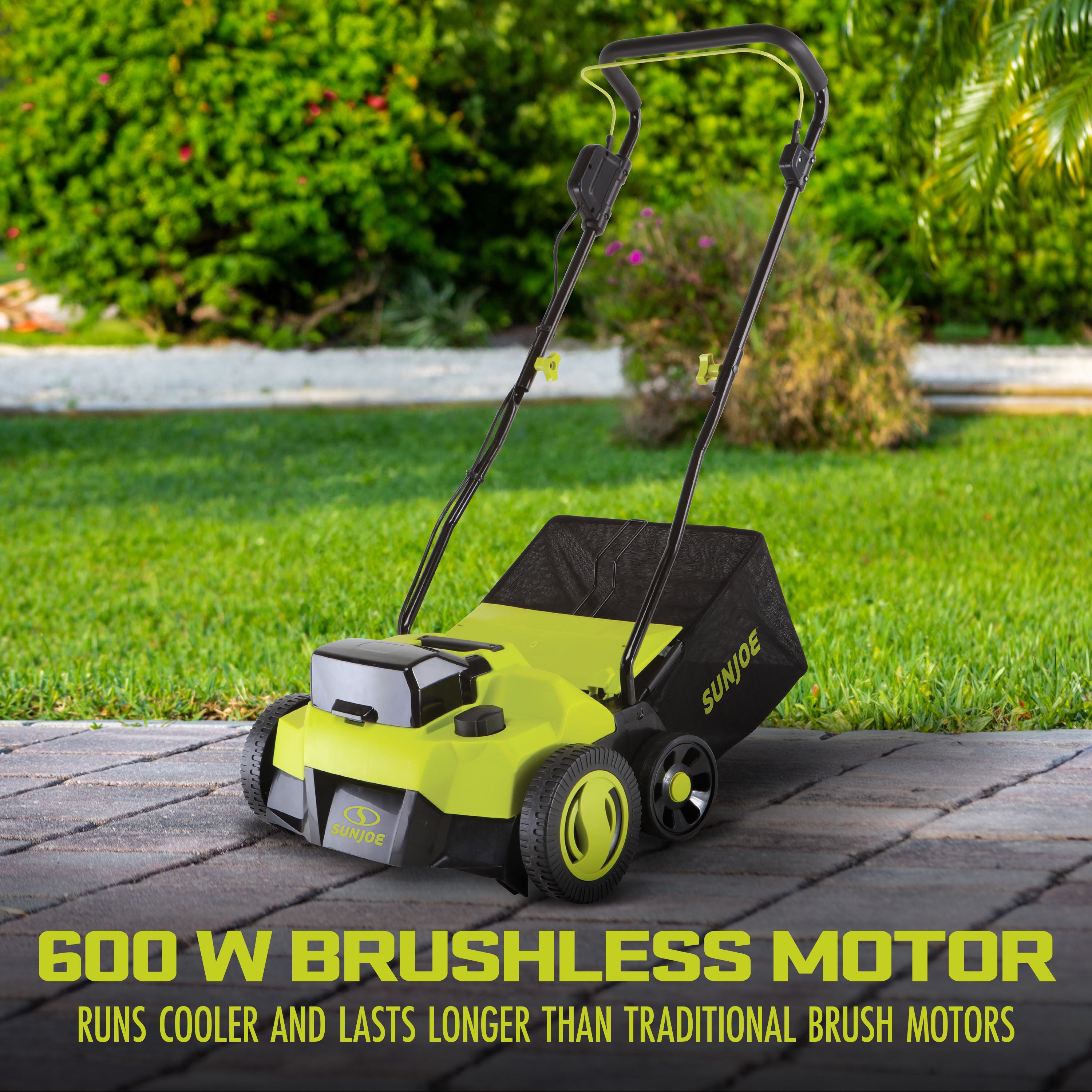 Sun Joe 24V X2 DTS15 48V Cordless Lawn Scarifier + Dethatcher with Brushless Motor | 15-Inch Working Width | 5 Adjustable Depth Settings | Includes 2 x 4.0Ah Batteries & Charger | Perfect for Lawn Aeration and Thatch Removal