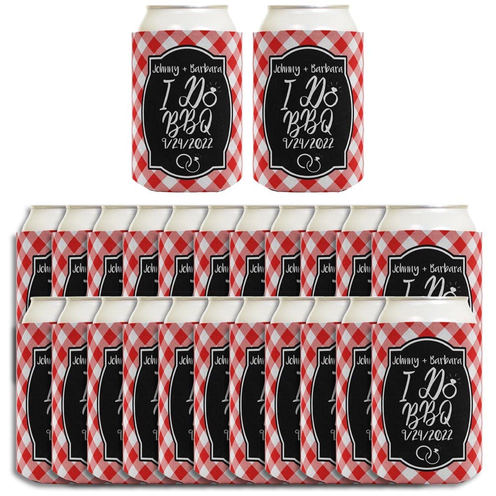 Customized 'I Do BBQ' Wedding Shower Can Coolers - 24-Pack Personalized Red Beer Koozies for Outdoor Parties, Picnics & BBQ Celebrations