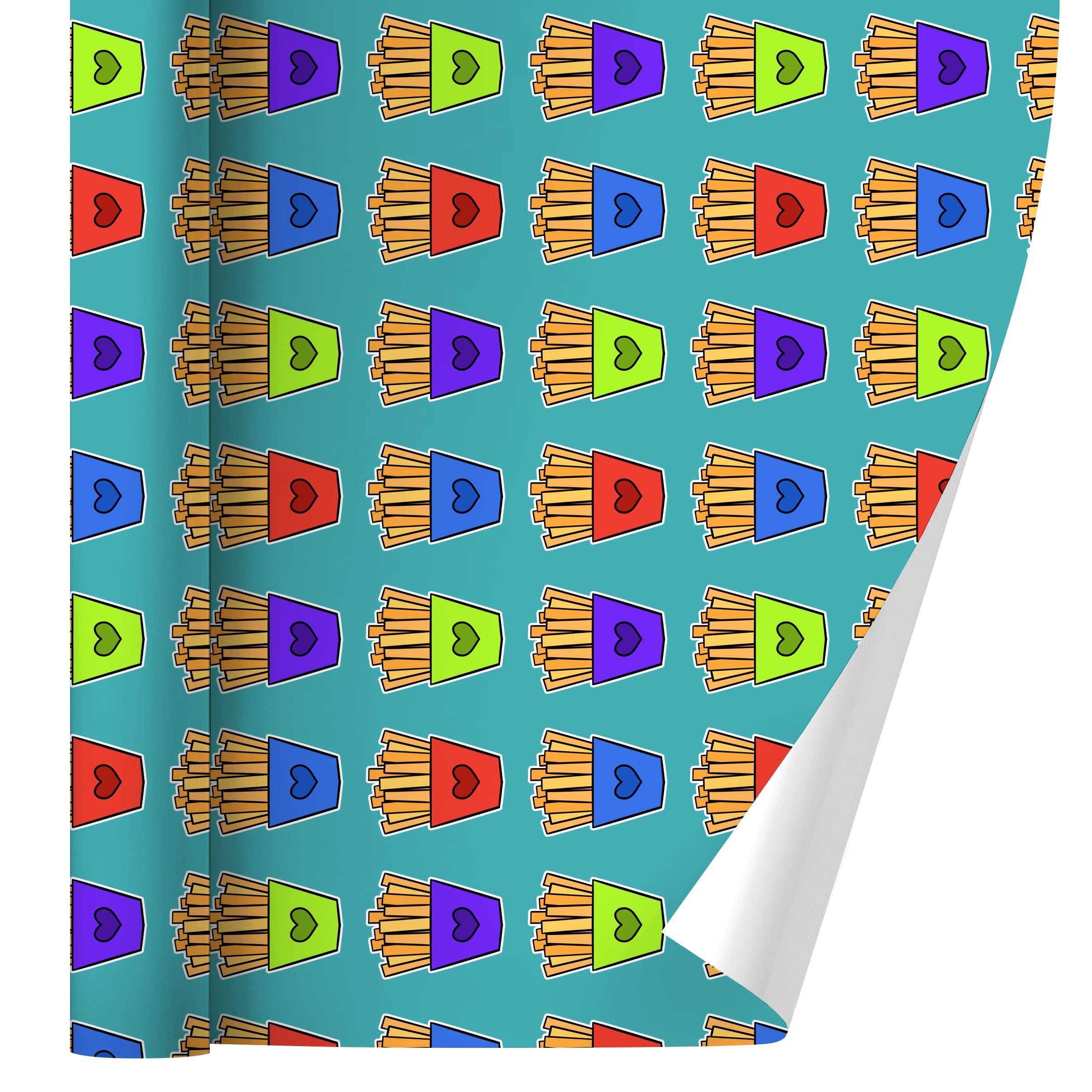 Colorful French Fries Pattern Gift Wrap Paper Rolls - Fun & Vibrant Wrapping for Birthdays, Parties & Gifts - Perfect for Food Lovers & Unique Present Wrapping