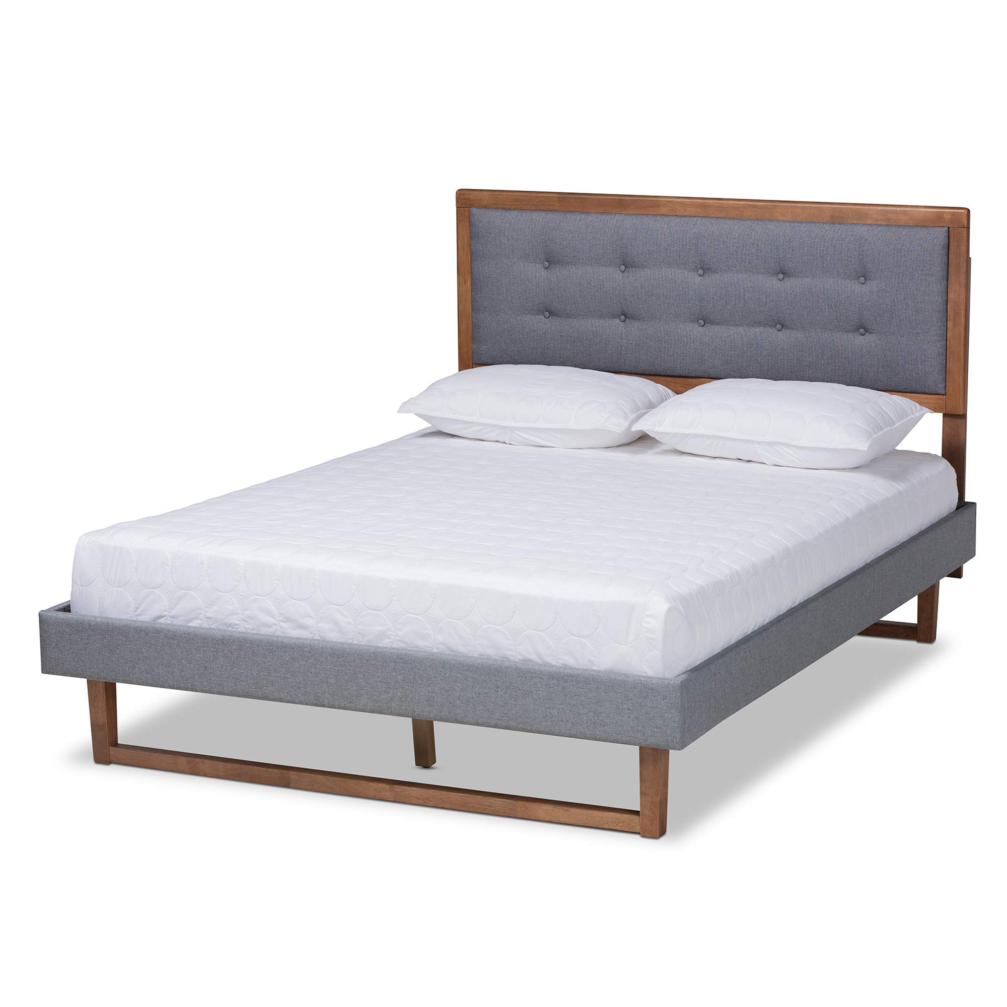 Baxton Studio Full Size Platform Bed Frame - Dark Grey/Ash Walnut Finish - Modern Minimalist Bedroom Furniture for Small Spaces & Apartments