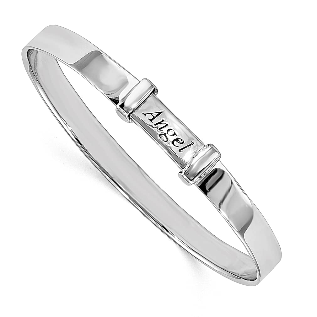 925 Sterling Silver Rhodium Plated Enamel Angel Expandable Bangle Bracelet for Women - Adjustable Cuff Stackable Fine Jewelry - Perfect Gift for Her, Birthday, Christmas & Everyday Wear