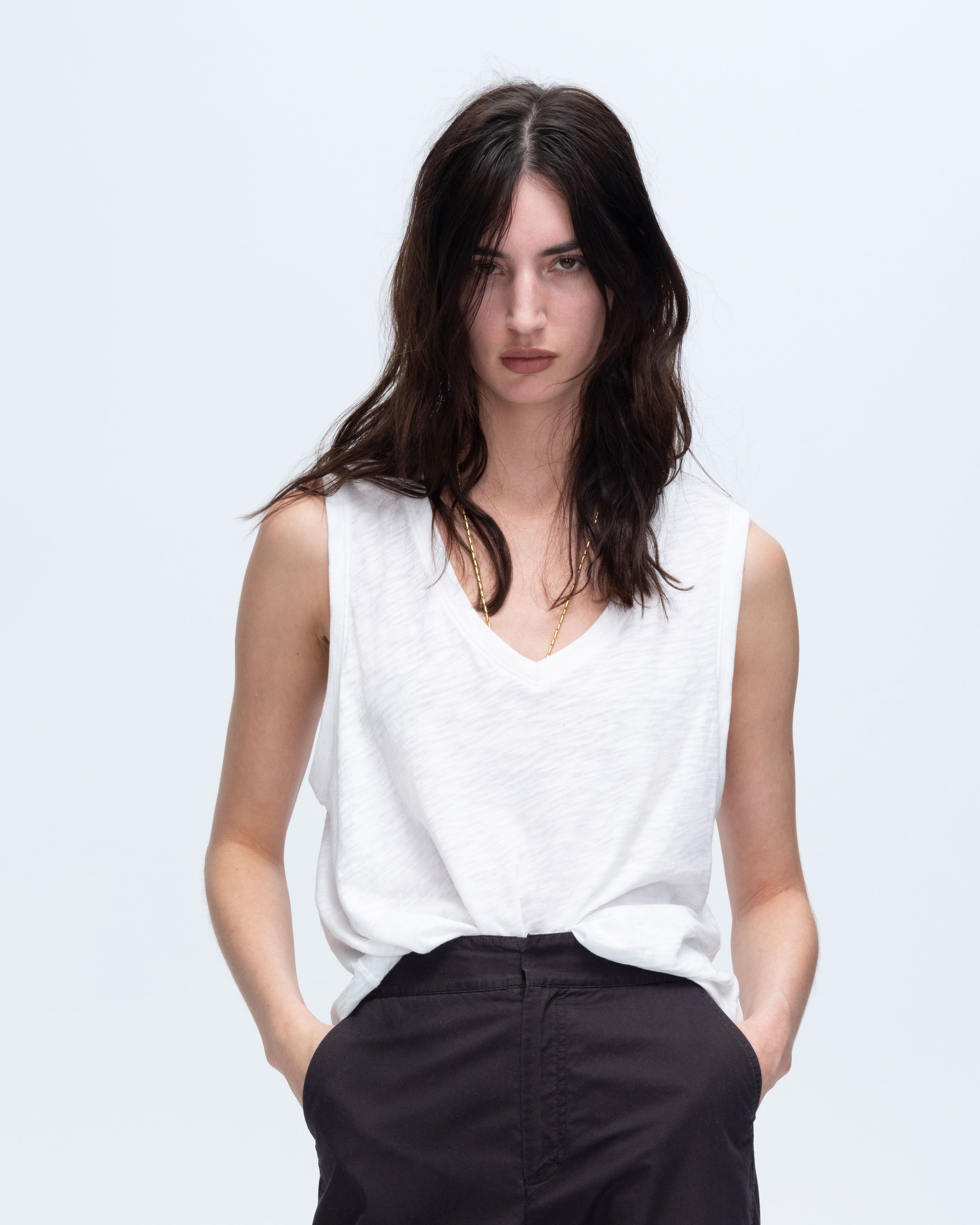 Slub Jersey V Neck Tank Top for Women - Soft & Breathable White Summer Tee - Perfect for Casual Wear, Layering & Beach Outfits