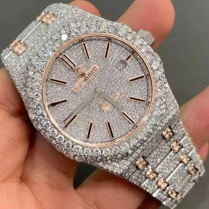 8 Iced Out Diamond Moissanite Gold Watch for Men - Luxury Hip Hop Bling Jewelry - Perfect for Parties, Gifts & Special Occasions